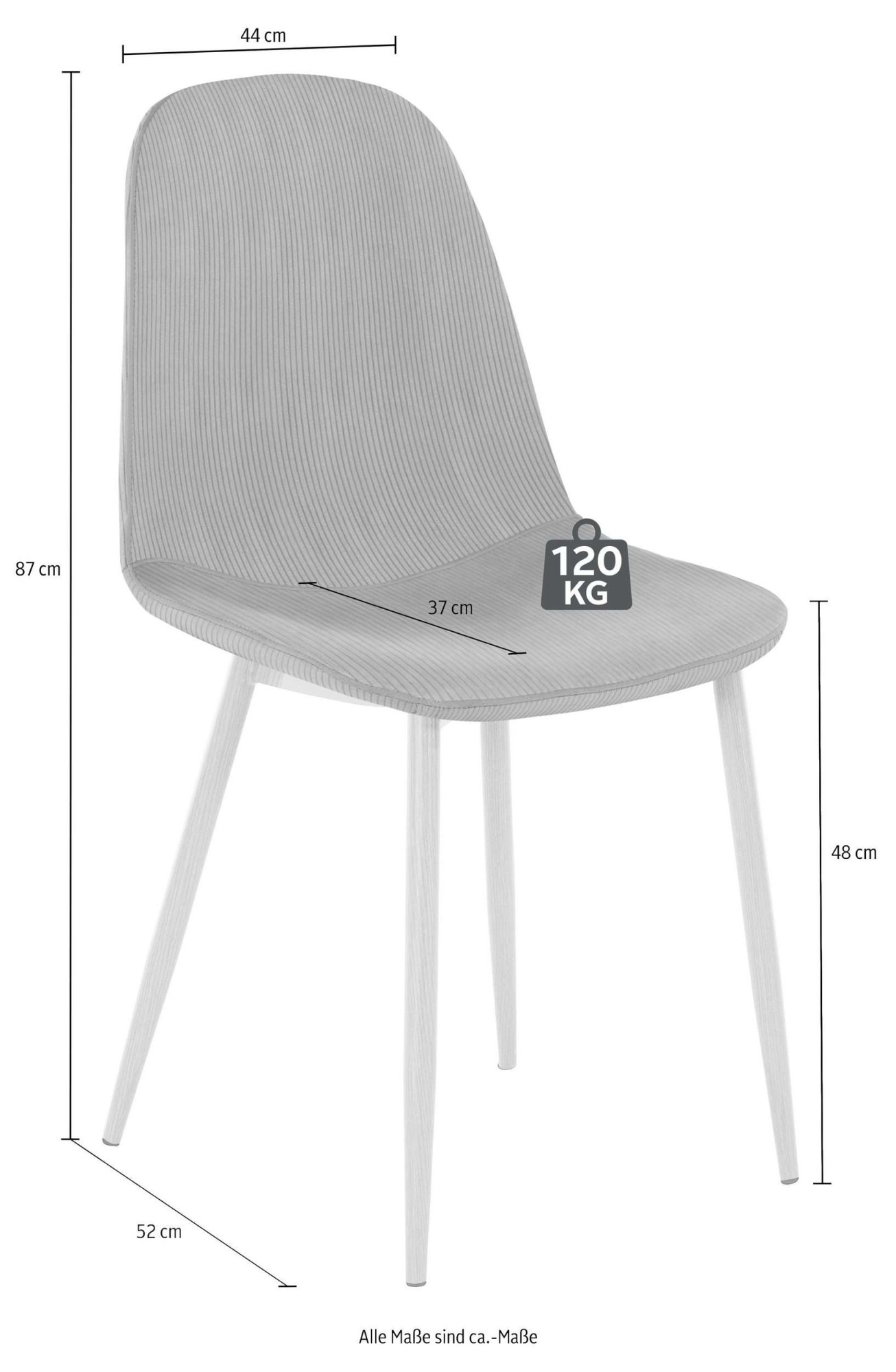 INOSIGN Essgruppe »Danny-Miller«, (Set, 5 tlg., Set 100 cm), Glastisch 100x100 cm mit 4 Stühlen in Cord, Gestell aus Metall