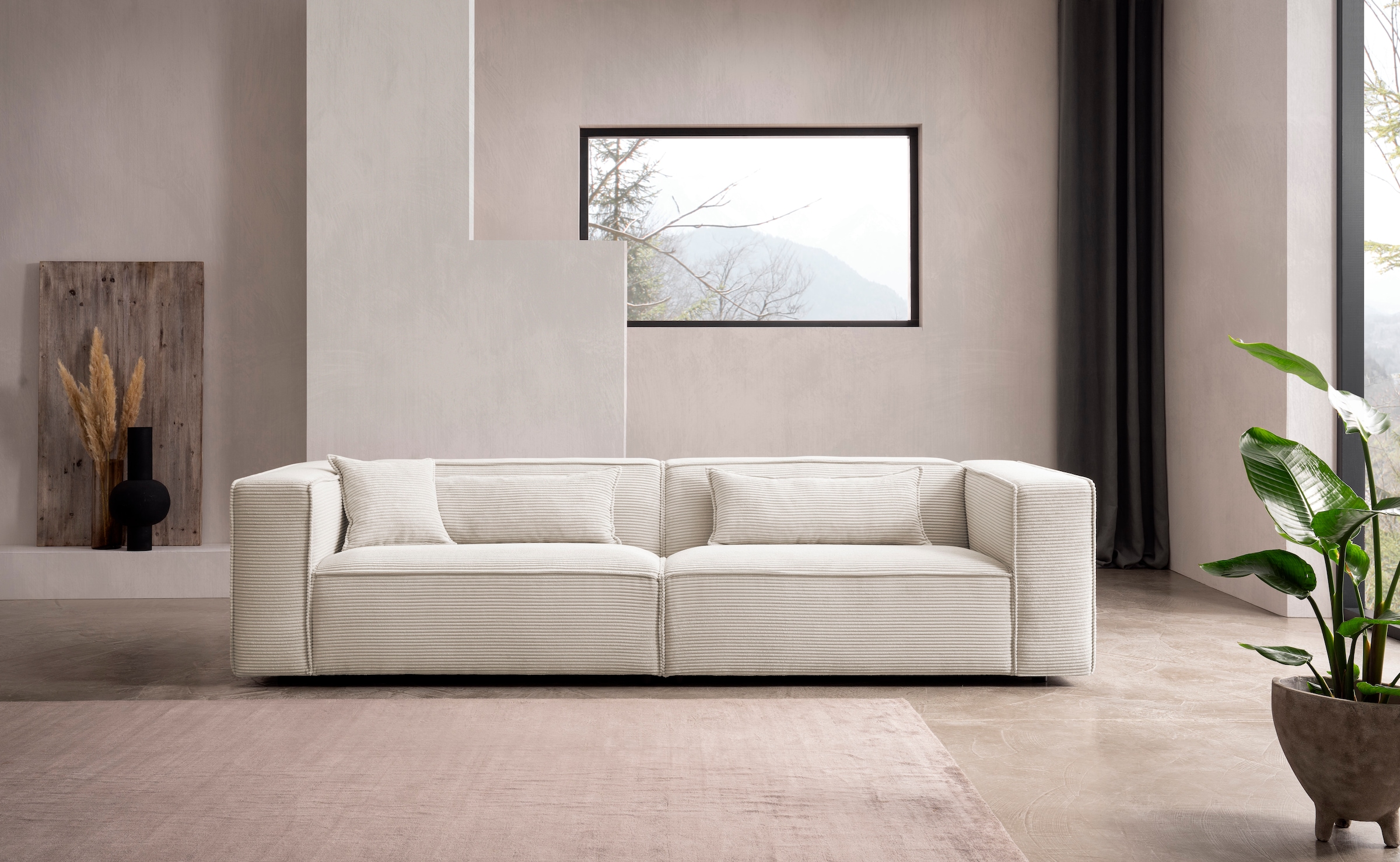 LeGer Home by Lena Gercke 3-Sitzer "PIARA, Cord, Sofa mit Kedernaht" schwarze Füße, bequemer Sitzkomfort