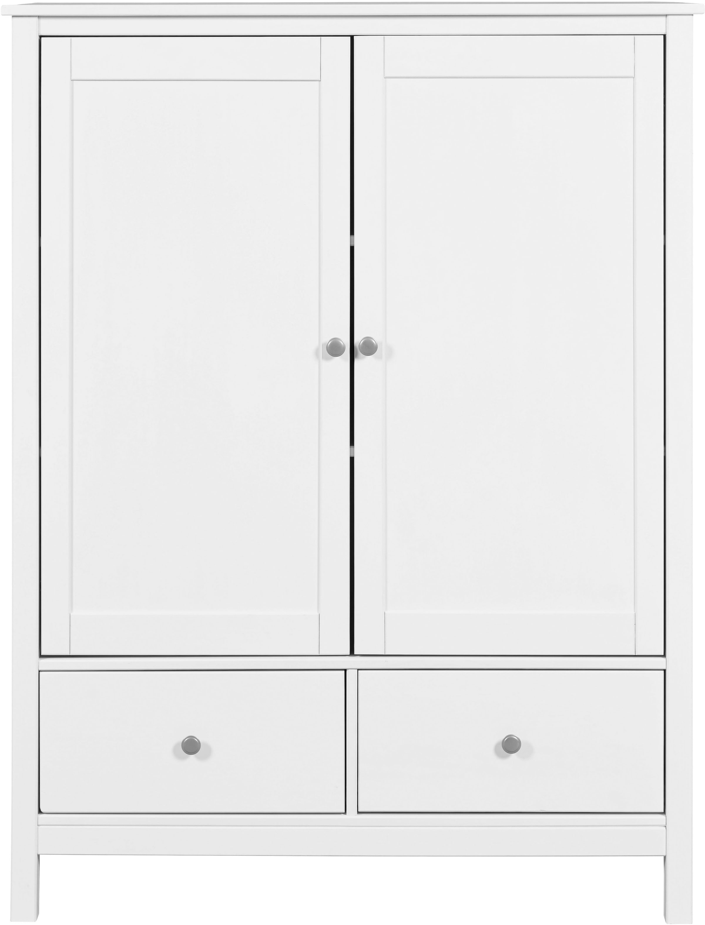 Inter Link Wäscheschrank »Pinora, 2 Türen, Kiefer Massivholz Weiss, Silberne Metallgriffe« 1 Stk. tlg. Inkl. Einlegeböden & 2 Schubladen, Skandi Look, 107 x 45 x 140 cm