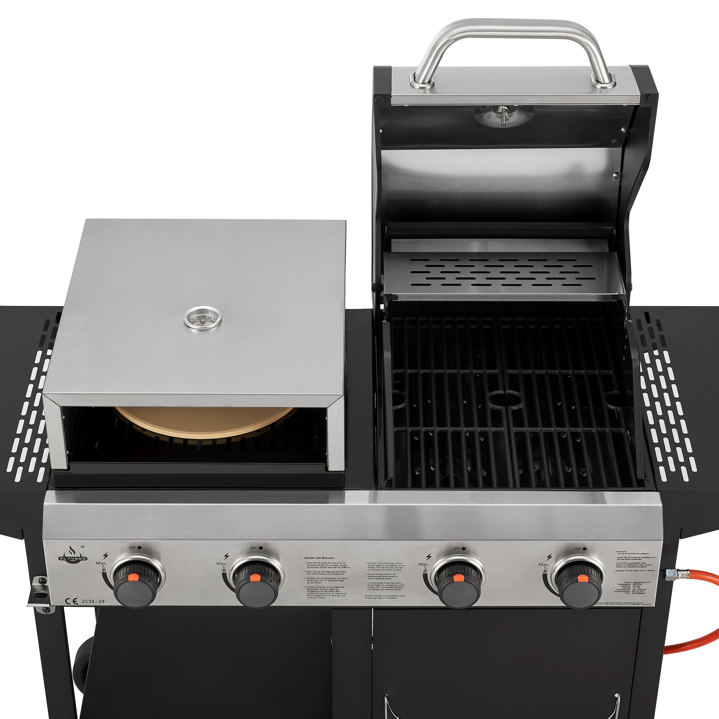 El Fuego Gasgrill »Kombigrill 3-in-1 Boston«, inkl. Pizzastein und Planchaplatte als Zubehör