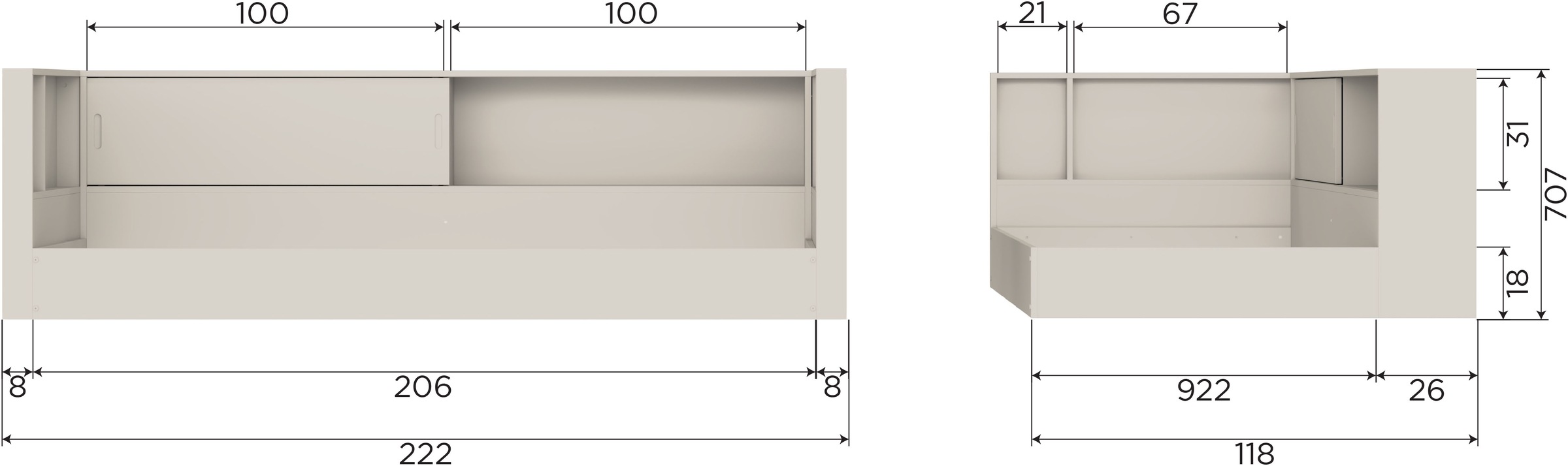 WOOOD Stauraumbett »Carter FSC®-Kiefernholz mit integriertem Stauraum H67 x B207 x T118 cm« Matratzenmaß 90x200 cm, Tragkraft 100 kg, Schutzlackierte Oberfläche