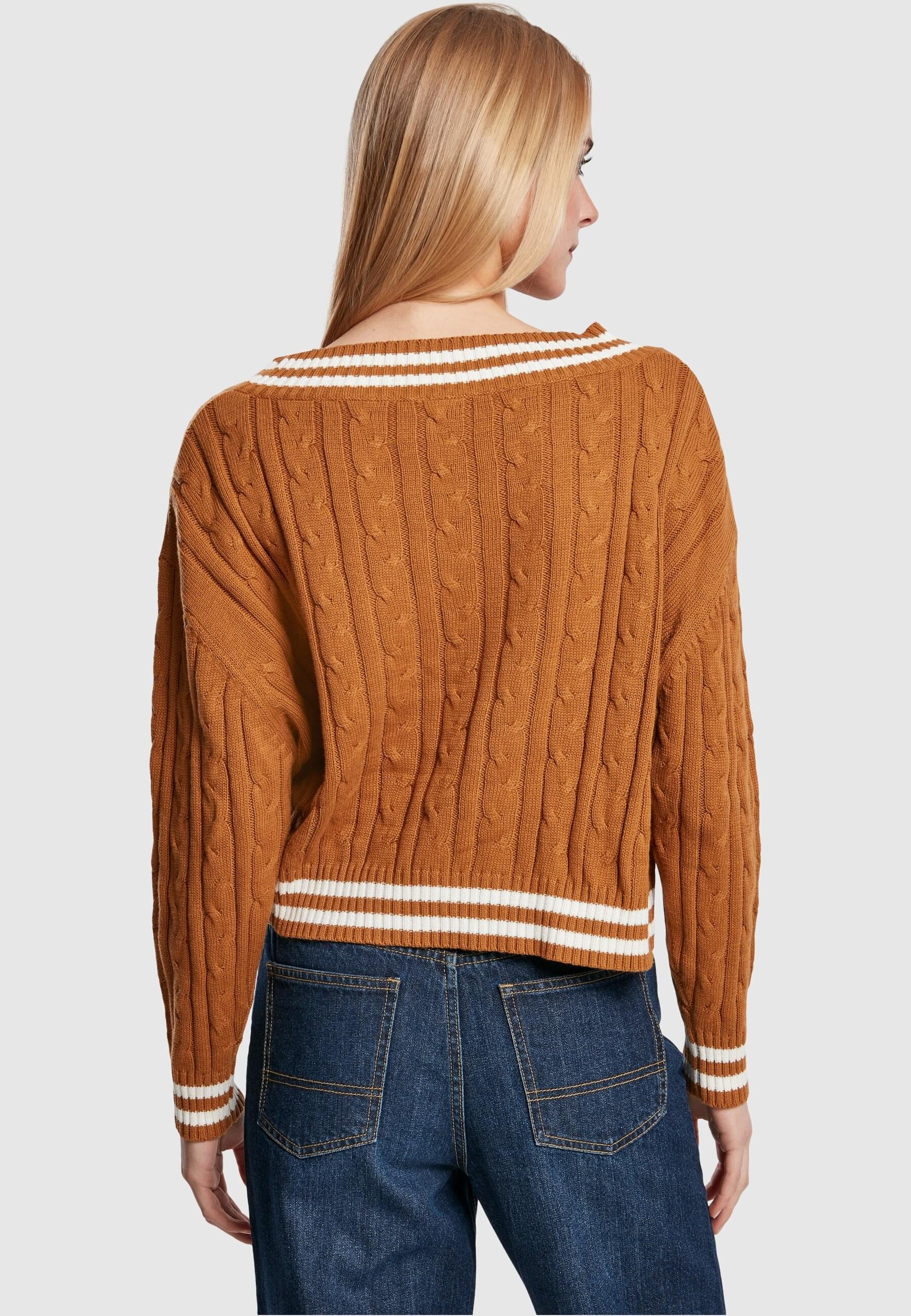 URBAN CLASSICS Rundhalspullover »Urban Classics Damen Ladies Short V-Neck College Sweater«, (1 tlg.)
