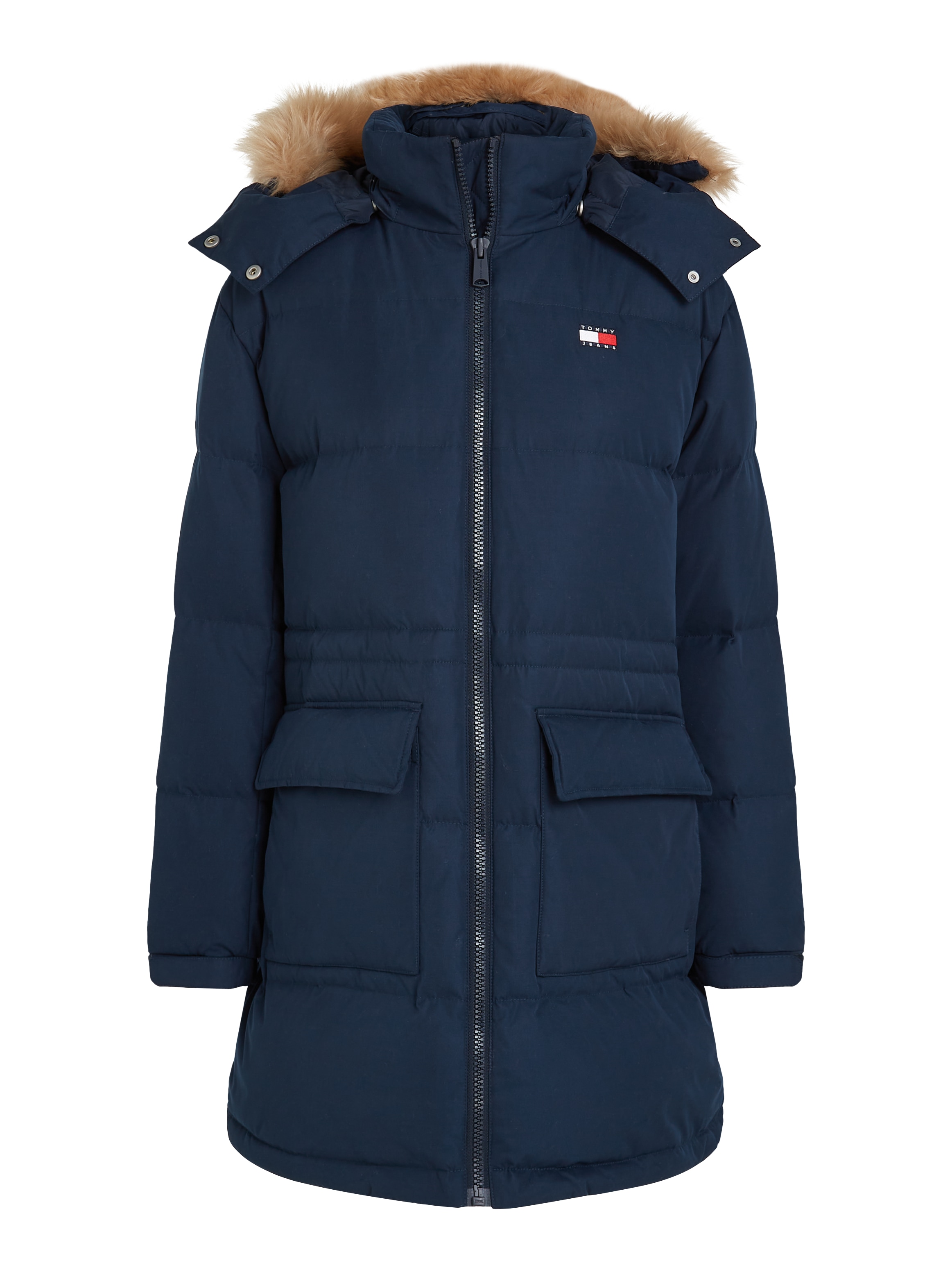 Tommy Jeans Steppjacke »TJW MIDI ALASKA FAUX FUR«, mit Kapuze, mit Fellimitat