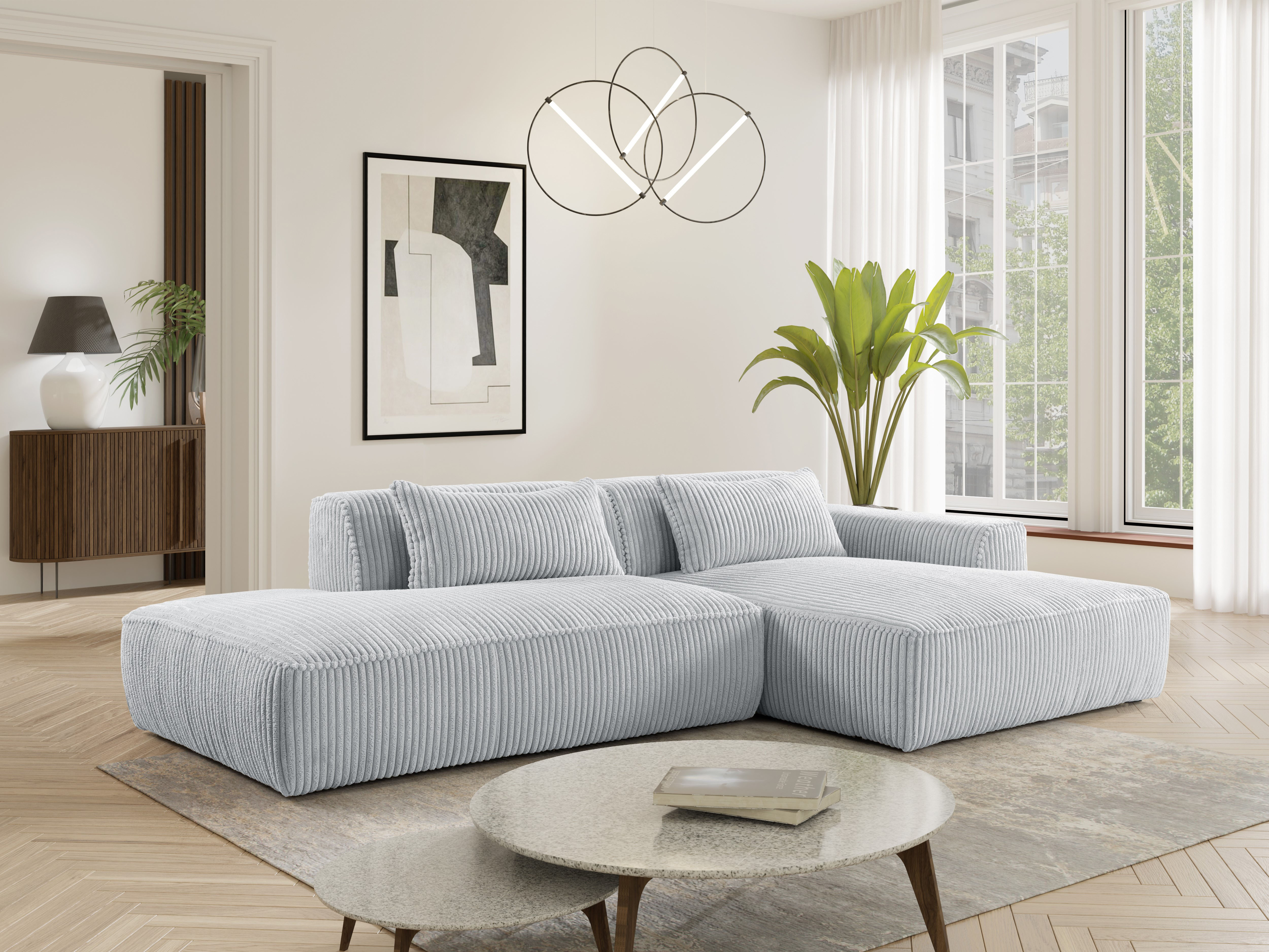 exxpo - sofa fashion Ecksofa "Billund modernes Designsofa, bequem und elegant, Breite 294cm, L-Form" modern, L-form, Wellenfedern, inklusive 2x Nierenkissen