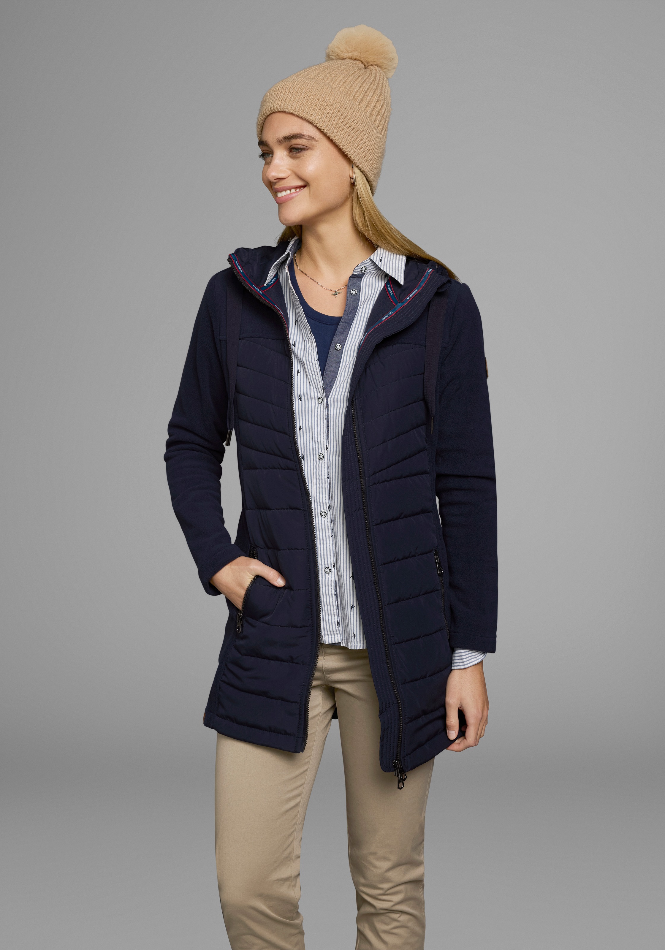 KangaROOS Langjacke, mit Kapuze, Hybridjacke - Fleecejacke mit wattierten Bereichen