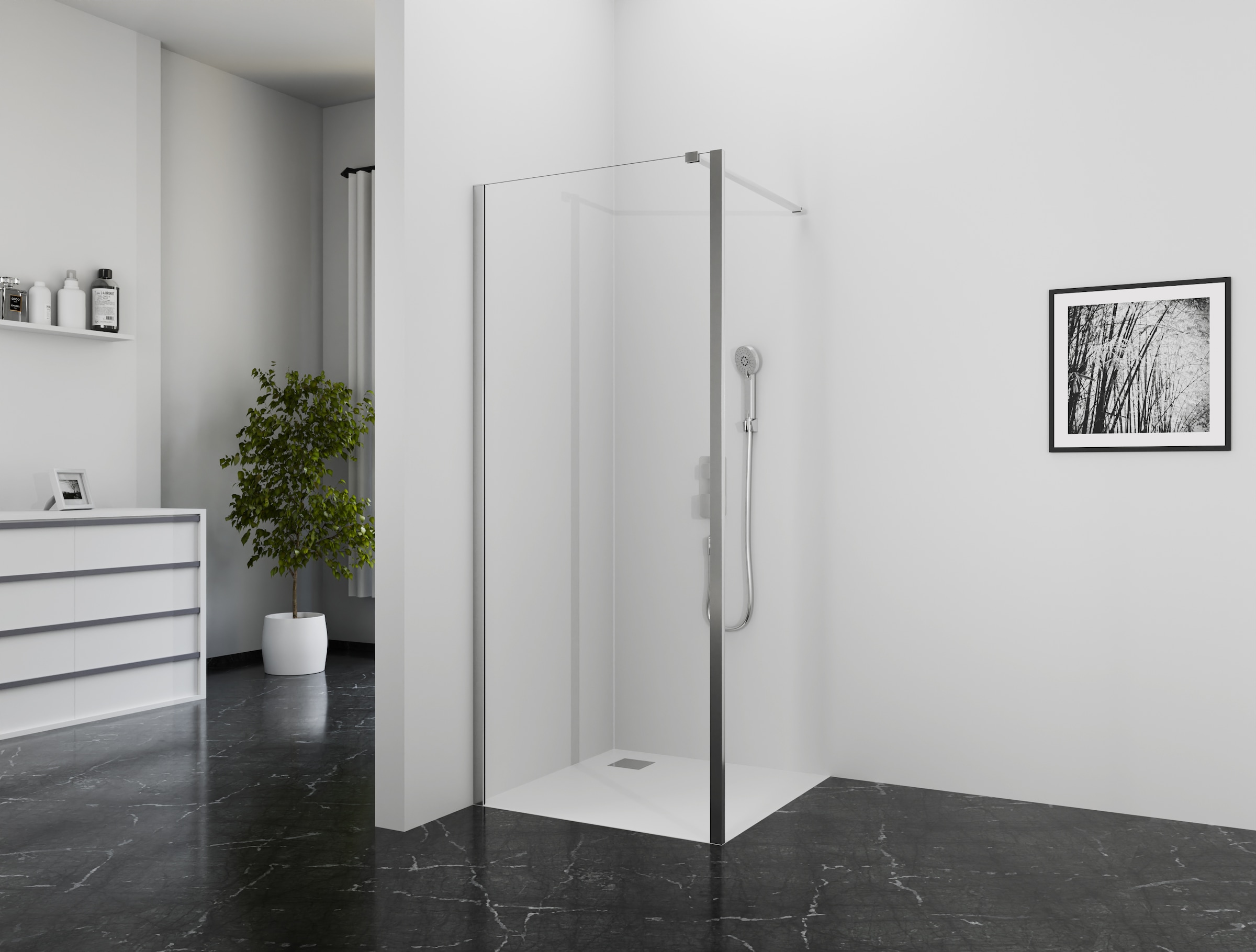 Marwell Walk-in-Dusche "BRIGHT 80" seitenverkehrt aufbaubar, mit Stabilisationsbügel