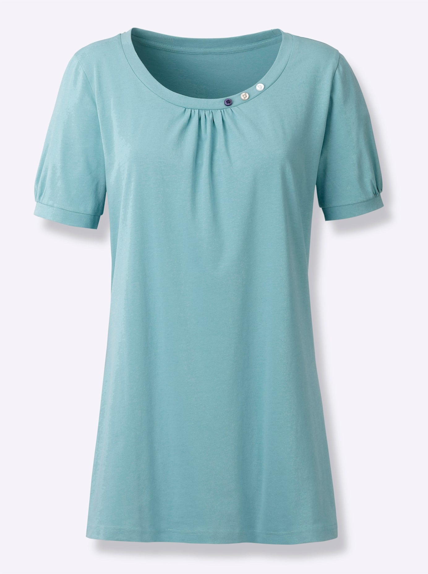Longshirt CLASSIC BASICS "Longshirt", Damen, Gr. 50, blau (ozean), 100% Baumwolle, unifarben, Rundhals, Shirts Longshirt