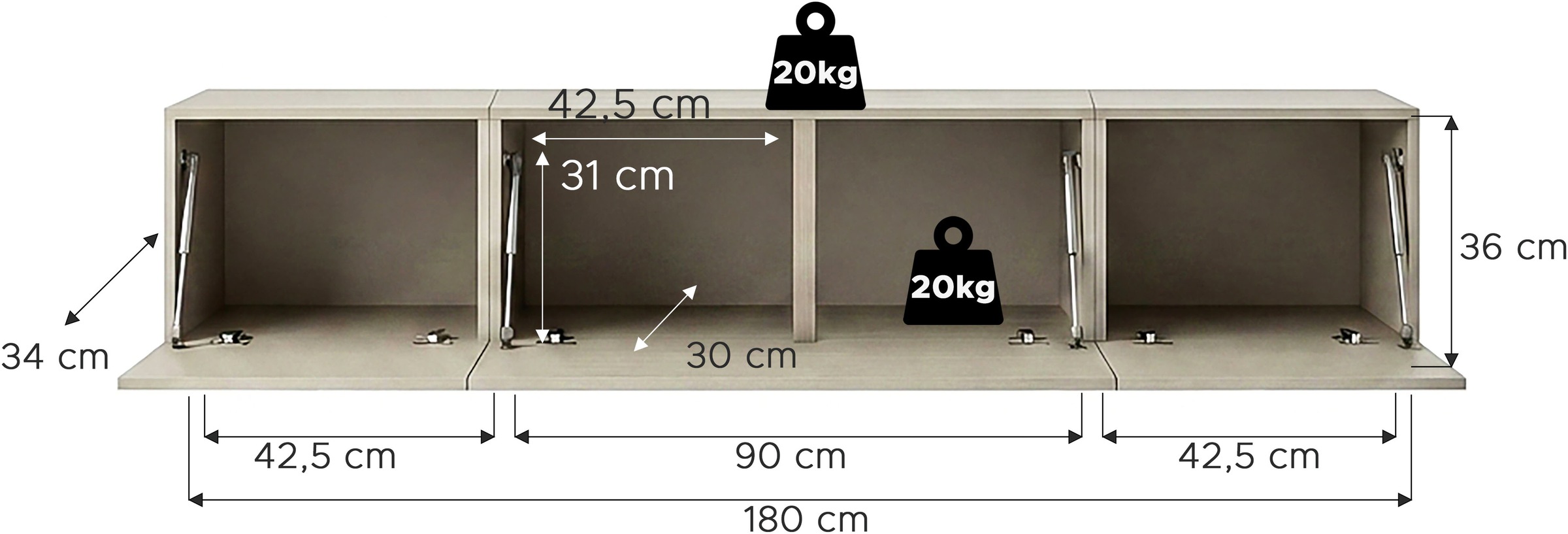 OTTO home Lowboard »SPIAGGIA, 3-teiliges Set, Breite 180cm, stehend & hängend montierbar« TV-Möbel, TV-Schrank, TV-Lowboard, Mediaboard