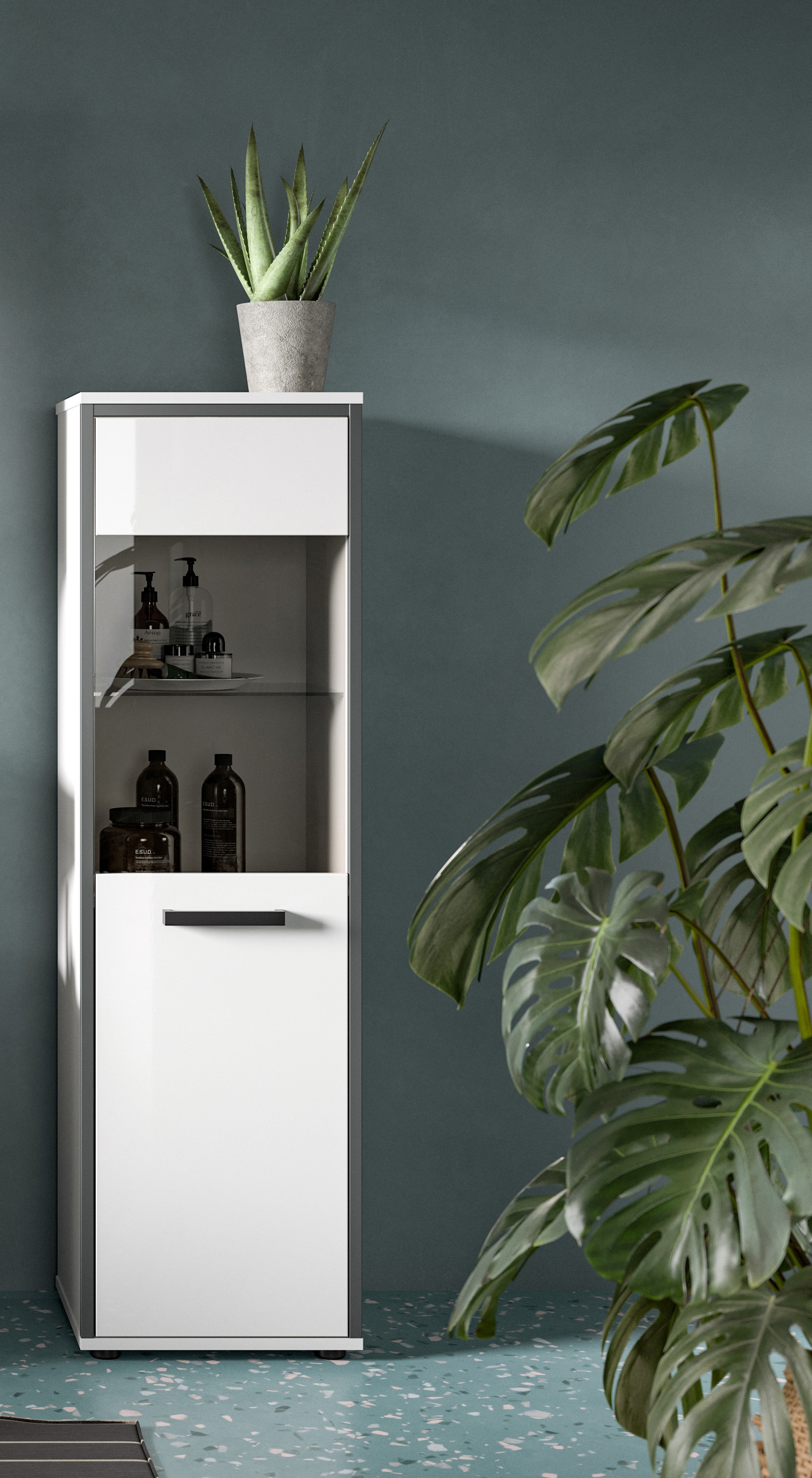 welltime Midischrank "KAJO, hochglanz Front, 1 Glastür, 1 Glas Einlegeboden günstig online kaufen