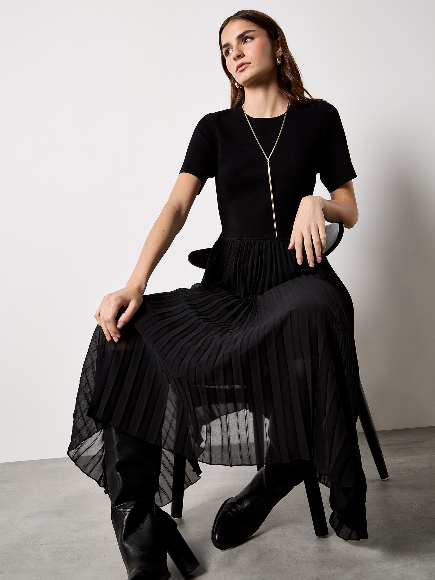 Apricot 2-in-1-Kleid »Midikleid« mit Strickoberteil und Plisseerock