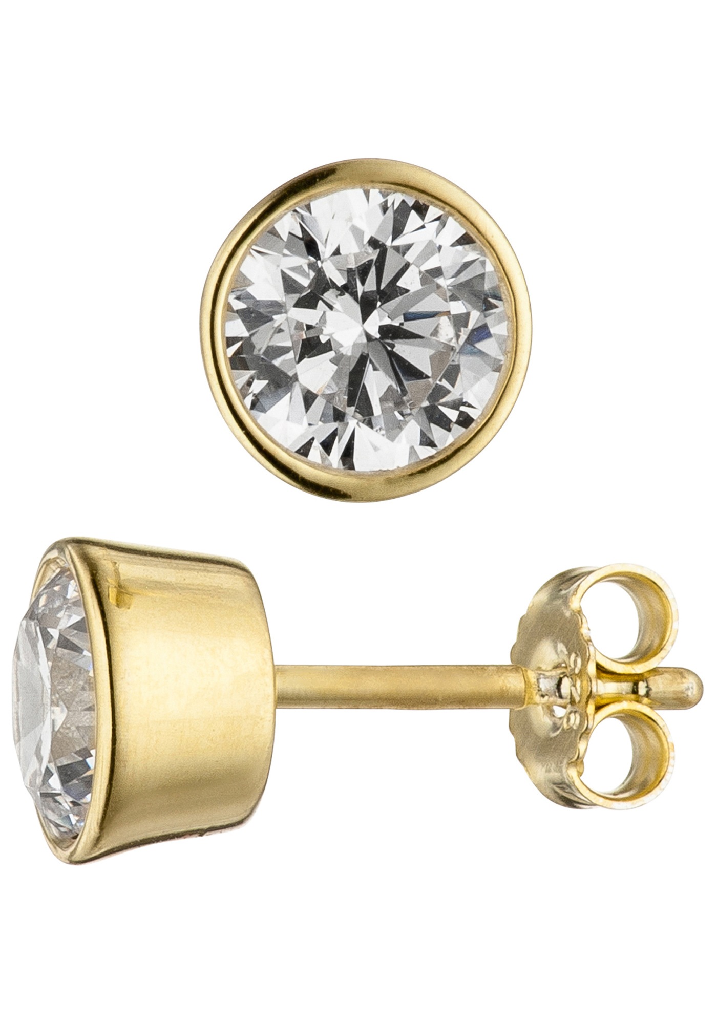 Paar Ohrstecker JOBO, gold (goldfarben), Ohrringe, Damen, 7mm, Silber 925 (Sterlingsilber), rund 925 Silber vergoldet mit Zirkonia