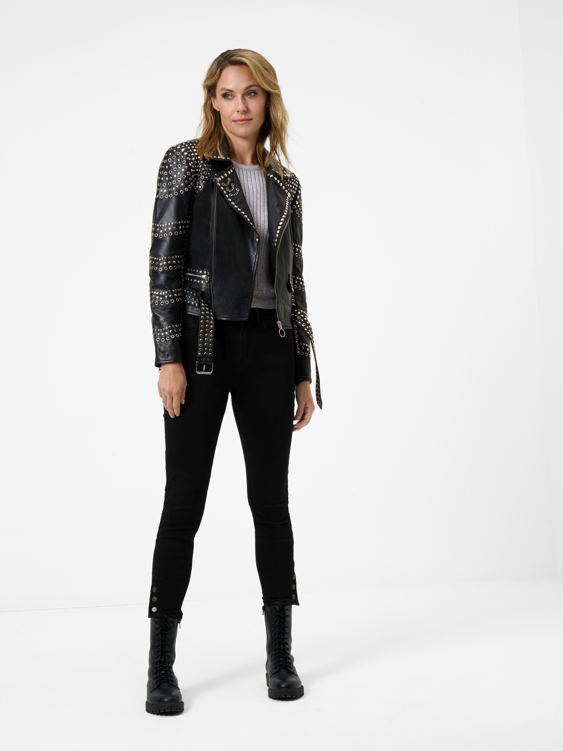 RICANO Bikerjacke »Lederjacke Selina« ohne Kapuze Handgefertigt aus echtem Leder