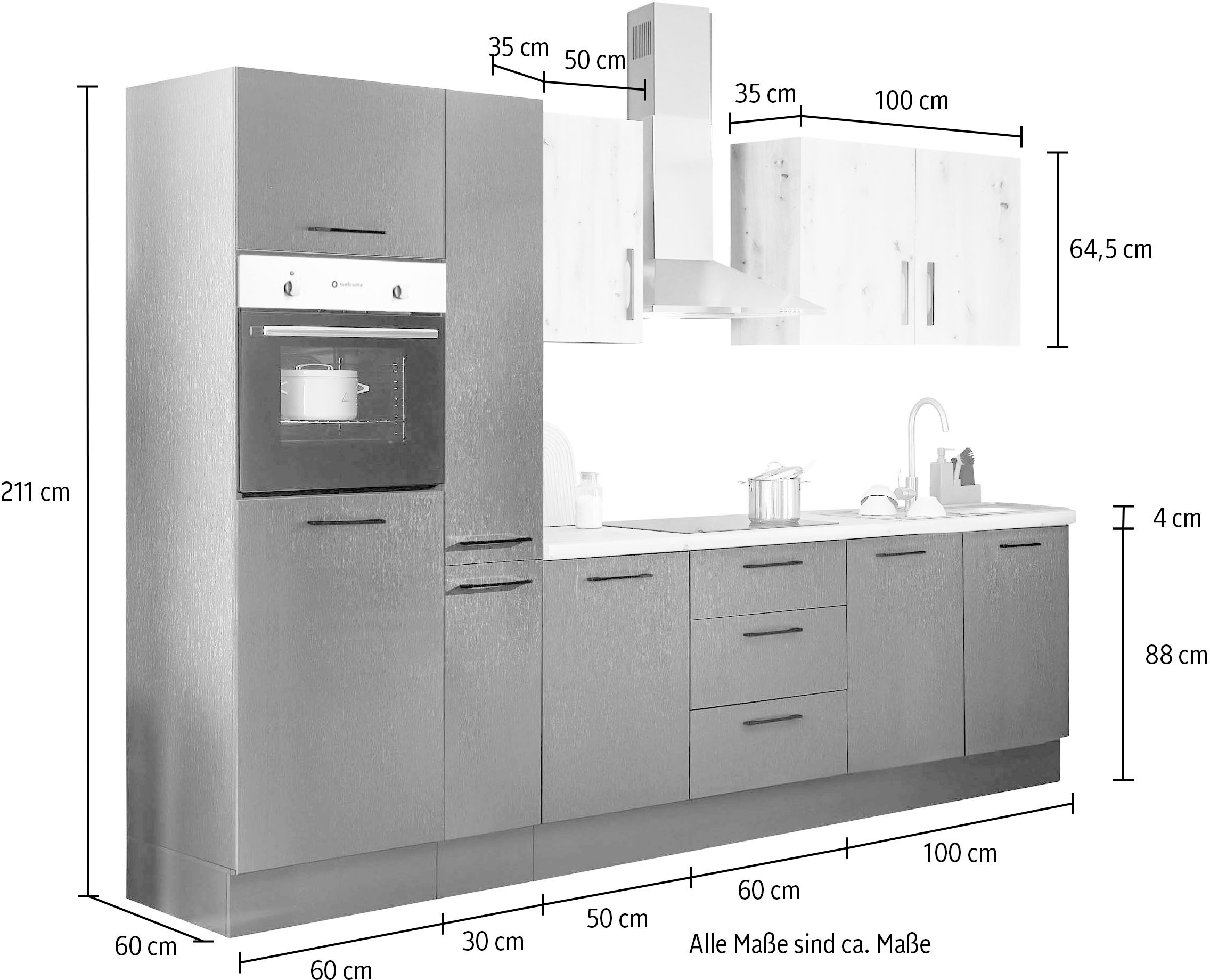 BASIC by Balculina Küchenzeile »Turin«, Breite 300 cm, wahlweise mit E-Geräten