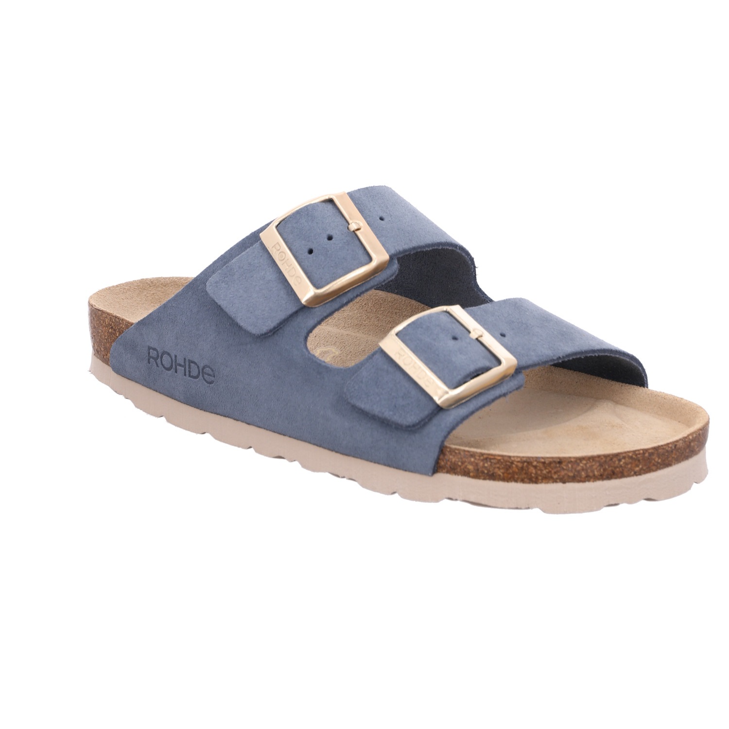 Hausschuh ROHDE "Rohde Pantoletten Veloursleder", Damen, Gr. 43, blau (jeans), Veloursleder, Schuhe Hausschuh