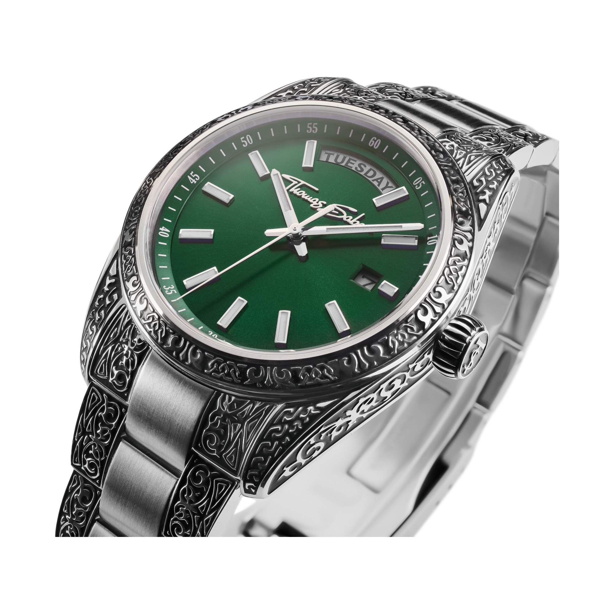 THOMAS SABO Quarzuhr »REBEL AT HEART REVIVE 36 mm«, Armbanduhr, Damenuhr, Herrenuhr, Edelstahlarmband, analog, Tag