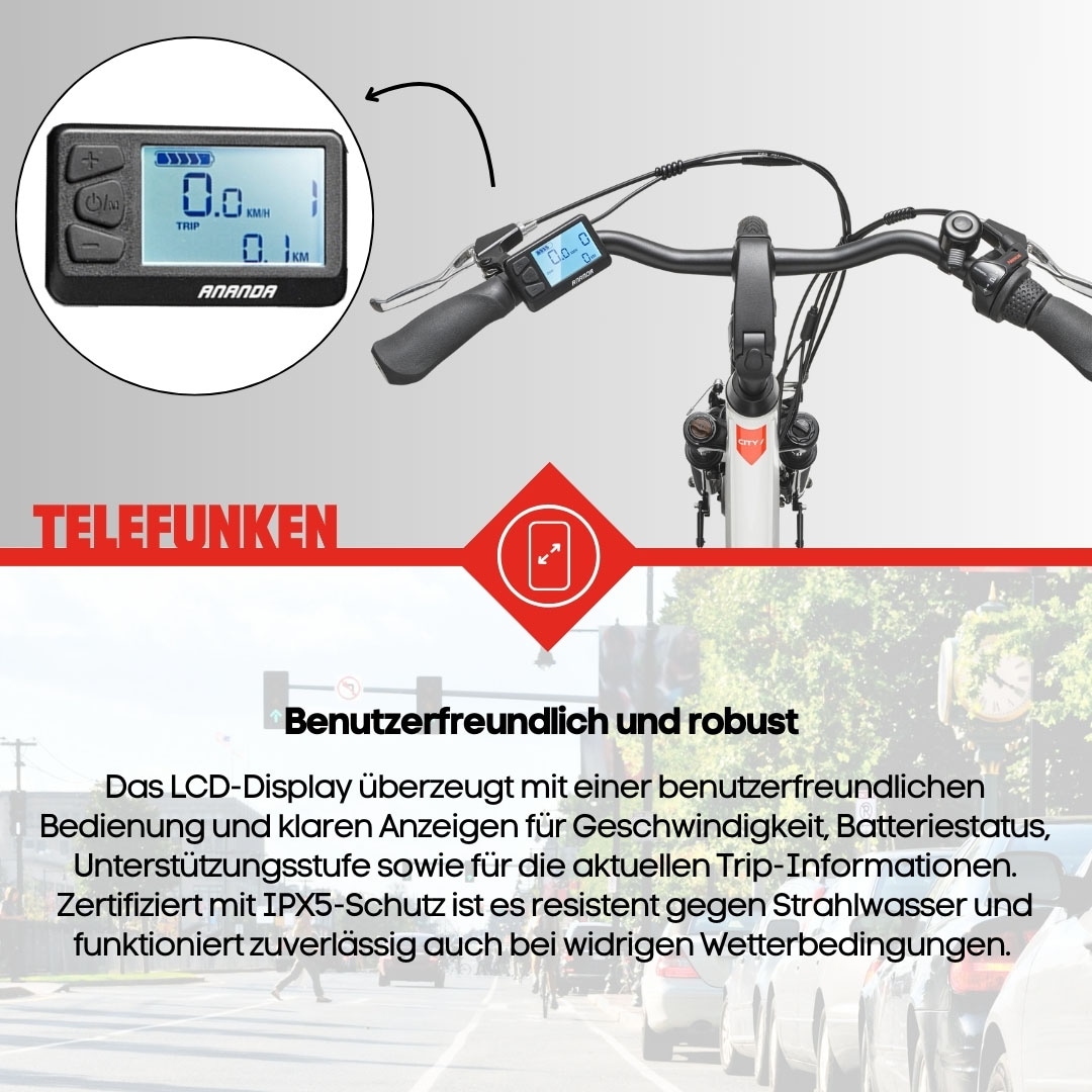 Telefunken E-Bike »Multitalent RC835«, 3 Gang, Shimano, Frontmotor 250 W, (28 Zoll, Straßenzulassung, ca. 100 km Reichweite), Pedelec, Elektrofahrrad für Herren u. Damen, tiefer Einstieg