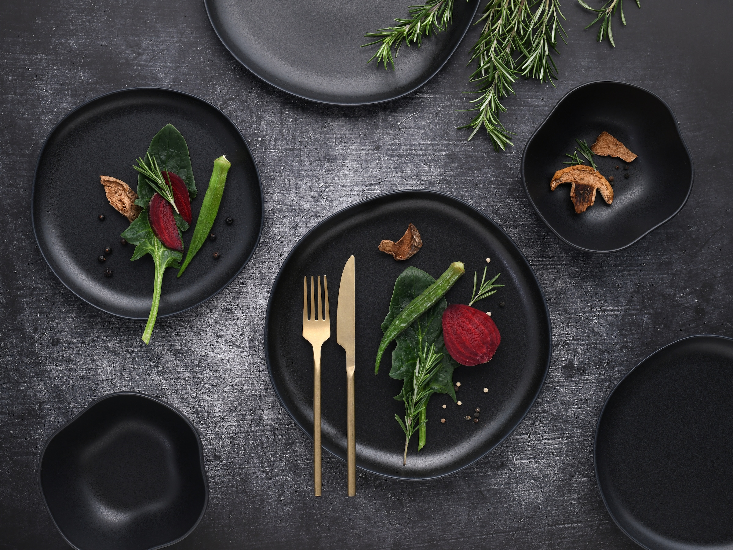 CreaTable Teller-Set »Natura Organic Black, Tellerset 12-tlg«, (Set, 12 tlg.), Seidenmatte Glasur