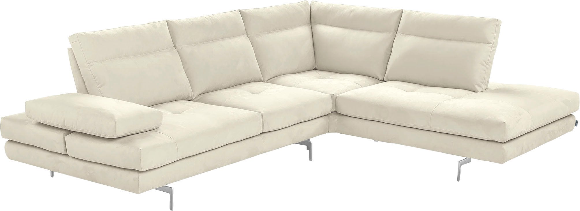 CALIA ITALIA Ecksofa "Toby Wing, B/T: 288/232 cm, Multifunktionssofa, Designsofa, L-Form" Sitztiefenverstellung und Armteilfunktion, Füße chrom glänzend