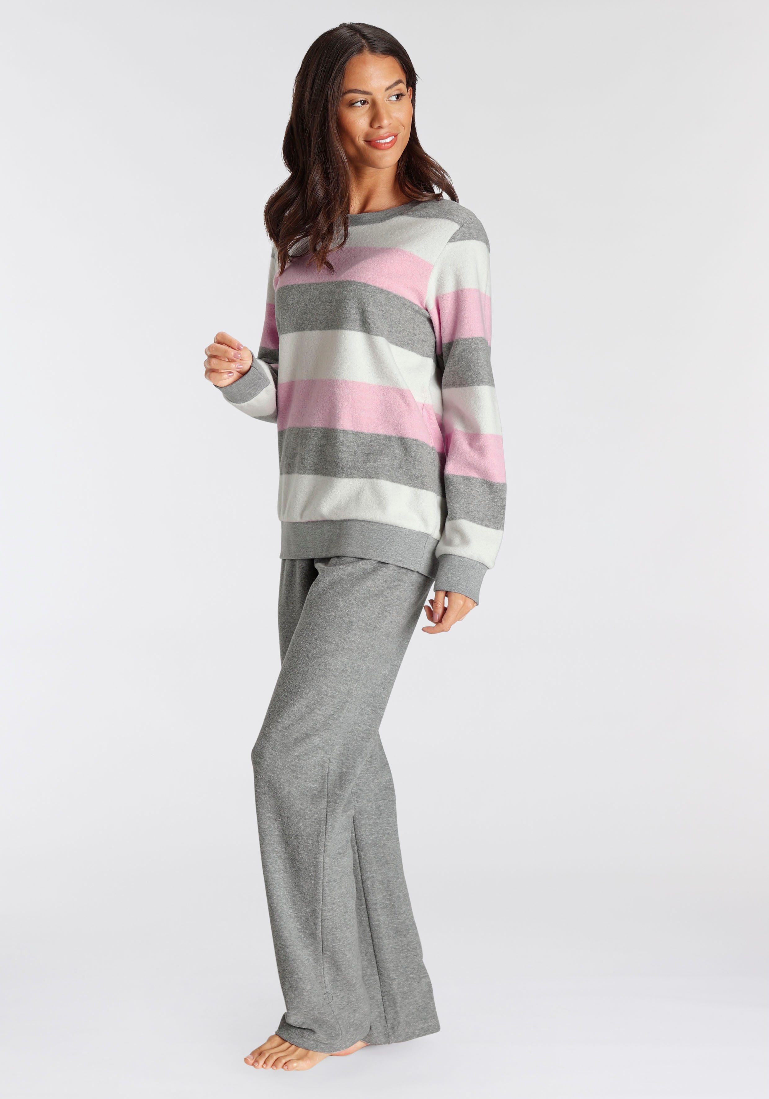 Vivance Dreams by Lascana Pyjama Set, 2 tlg. aus weichem Frottée und mit Colorblock Streifen