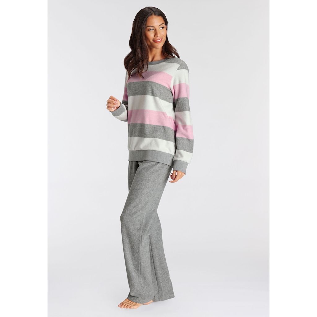 Vivance Dreams Pyjama, (2 tlg.), aus weichem Frottée und mit Colorblock Streifen