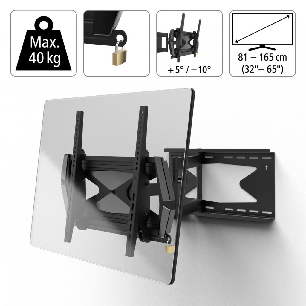 Hama TV-Wandhalterung »FULLMOTION, Wandhalterung, Schwarz, 81-165 cm (32-65"), 43",50",55"«, bis 165 cm Zoll