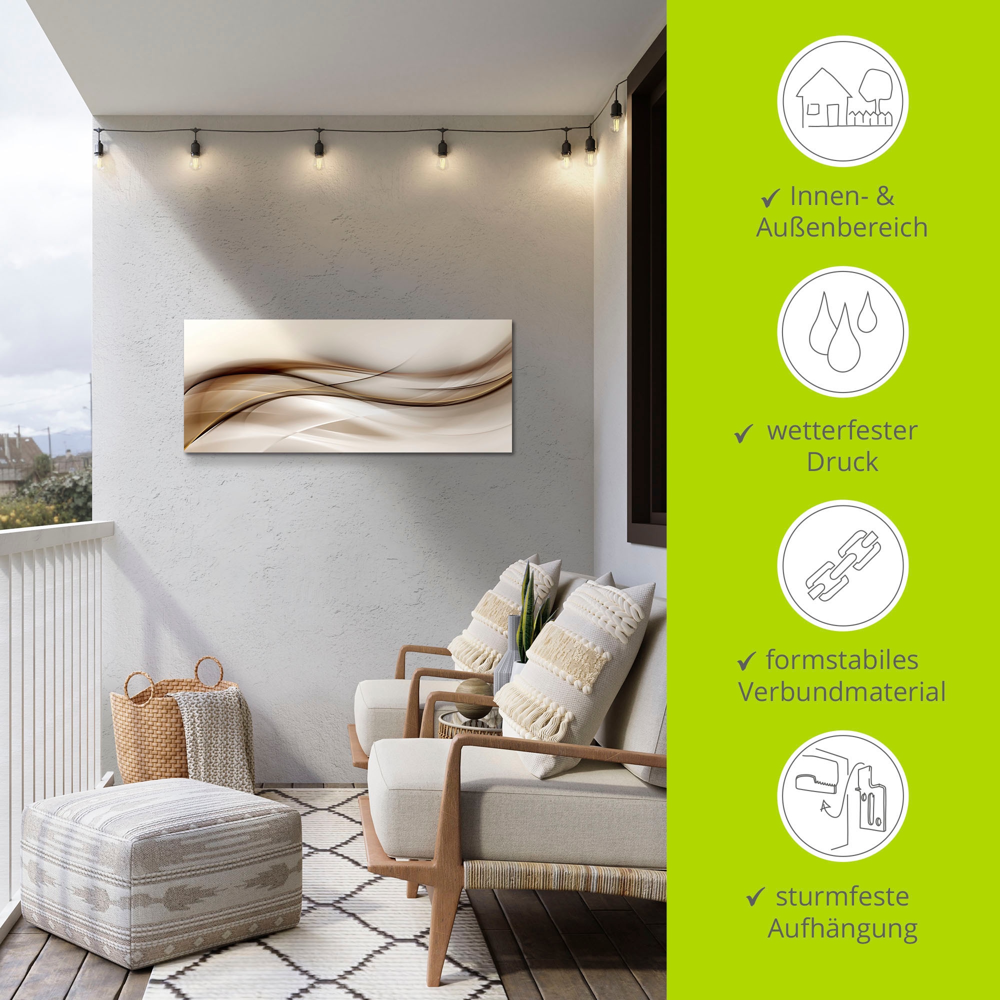 Artland Wandbild »Braune abstrakte Welle«, Muster, (1 St.), als Alubild, Outdoorbild, Leinwandbild, Poster, Wandaufkleber