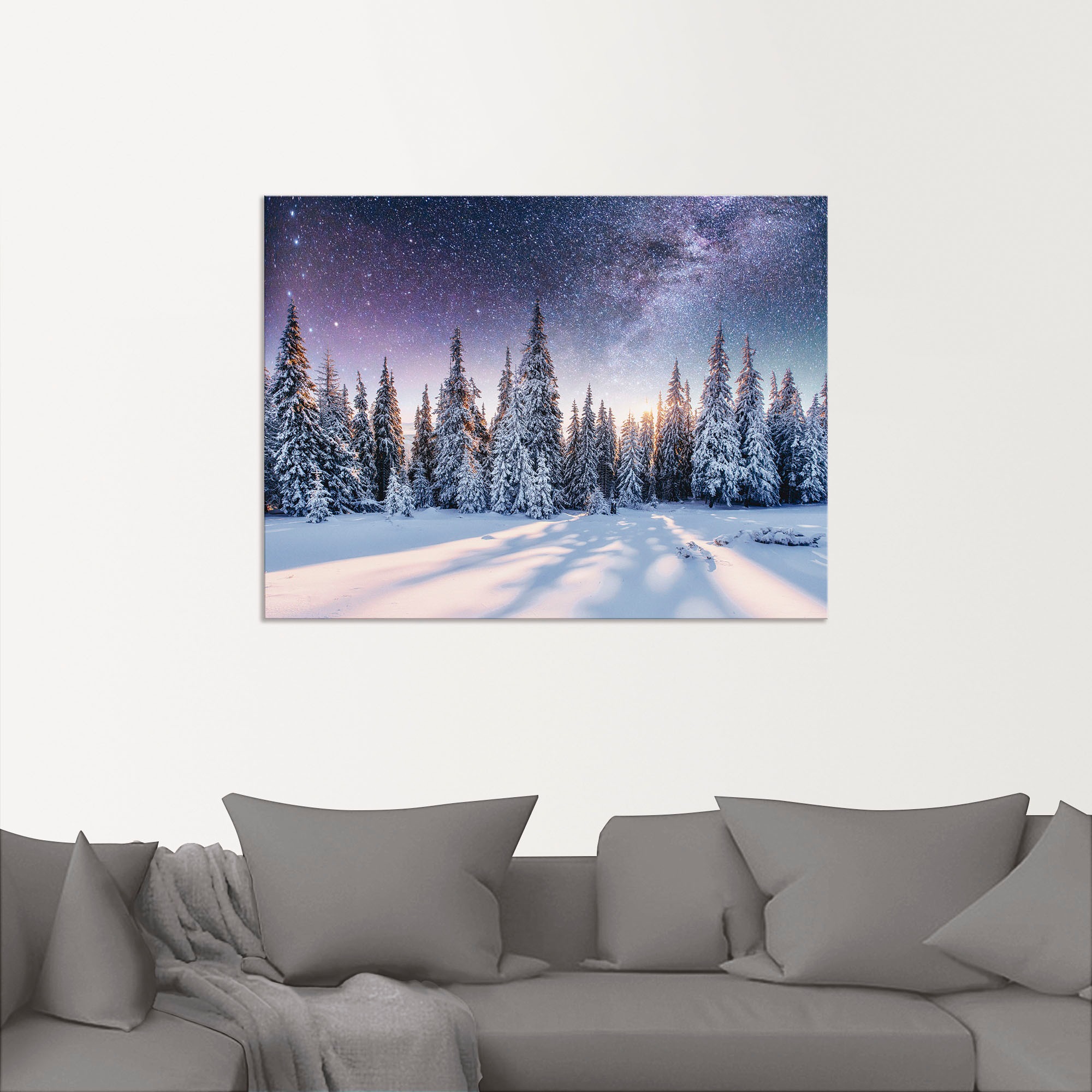 Artland Wandbild "Tannenwald im Schnee vorm Sternenhimmel" Berge & Alpenbil günstig online kaufen