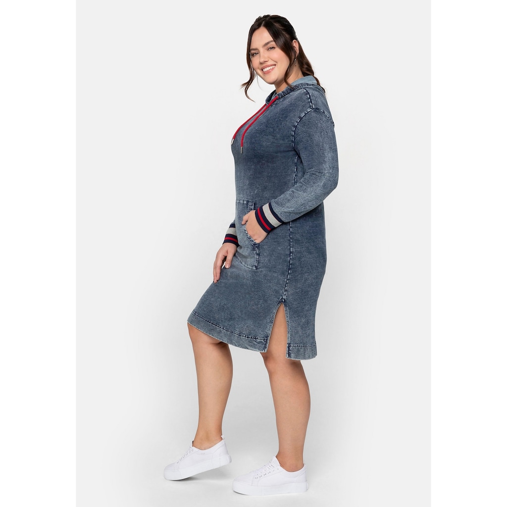 Damenmode Kleider Sheego Sweatkleid »Sweatkleid«, in Moonwashed-Denim-Optik indigo