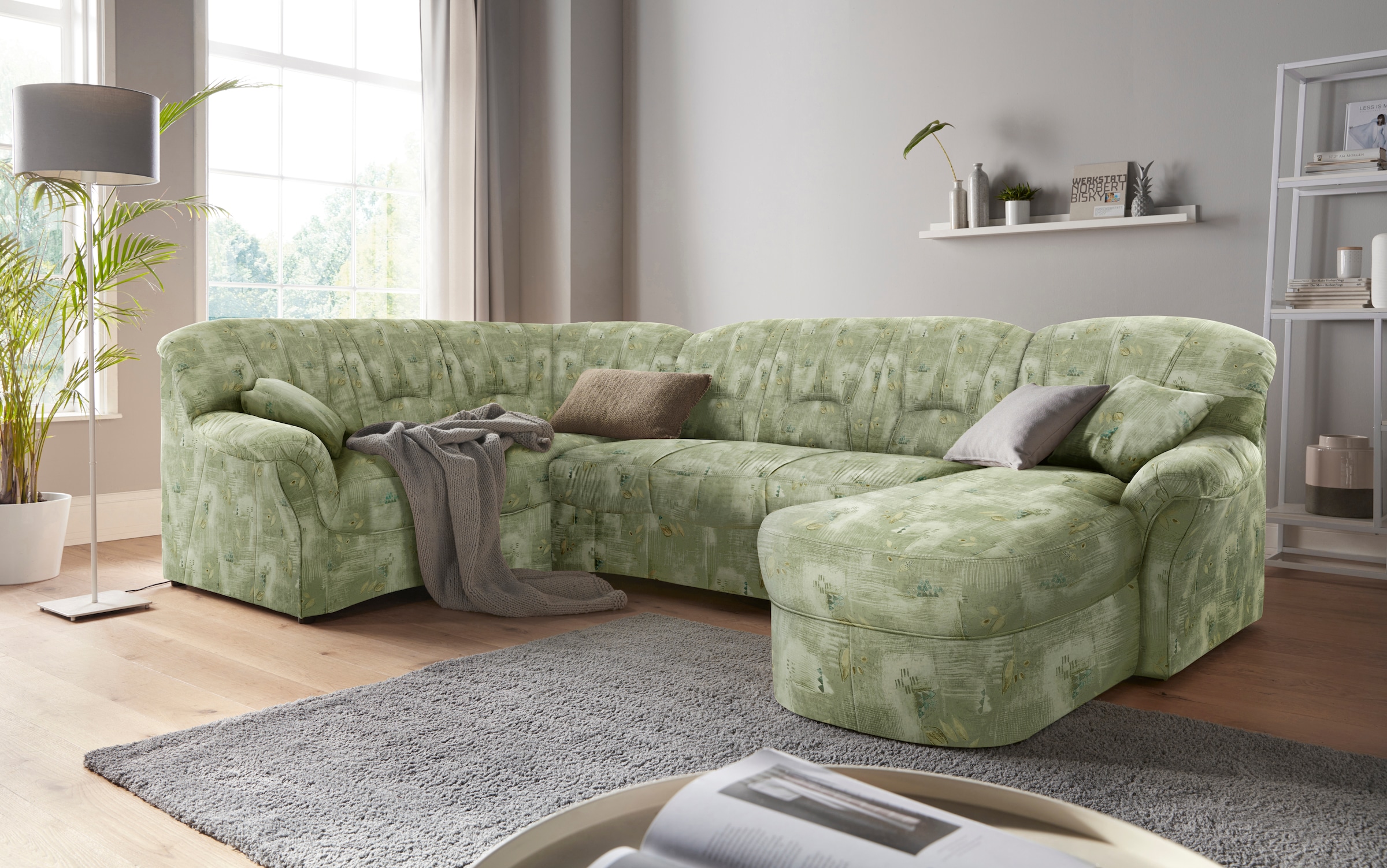 DOMO collection Wohnlandschaft »Bahia Sitzbelastung 140 kg, U-Form«, Belastbarkeit bis 140 kg pro Sitzfläche, mit Federkern und Zierkissen