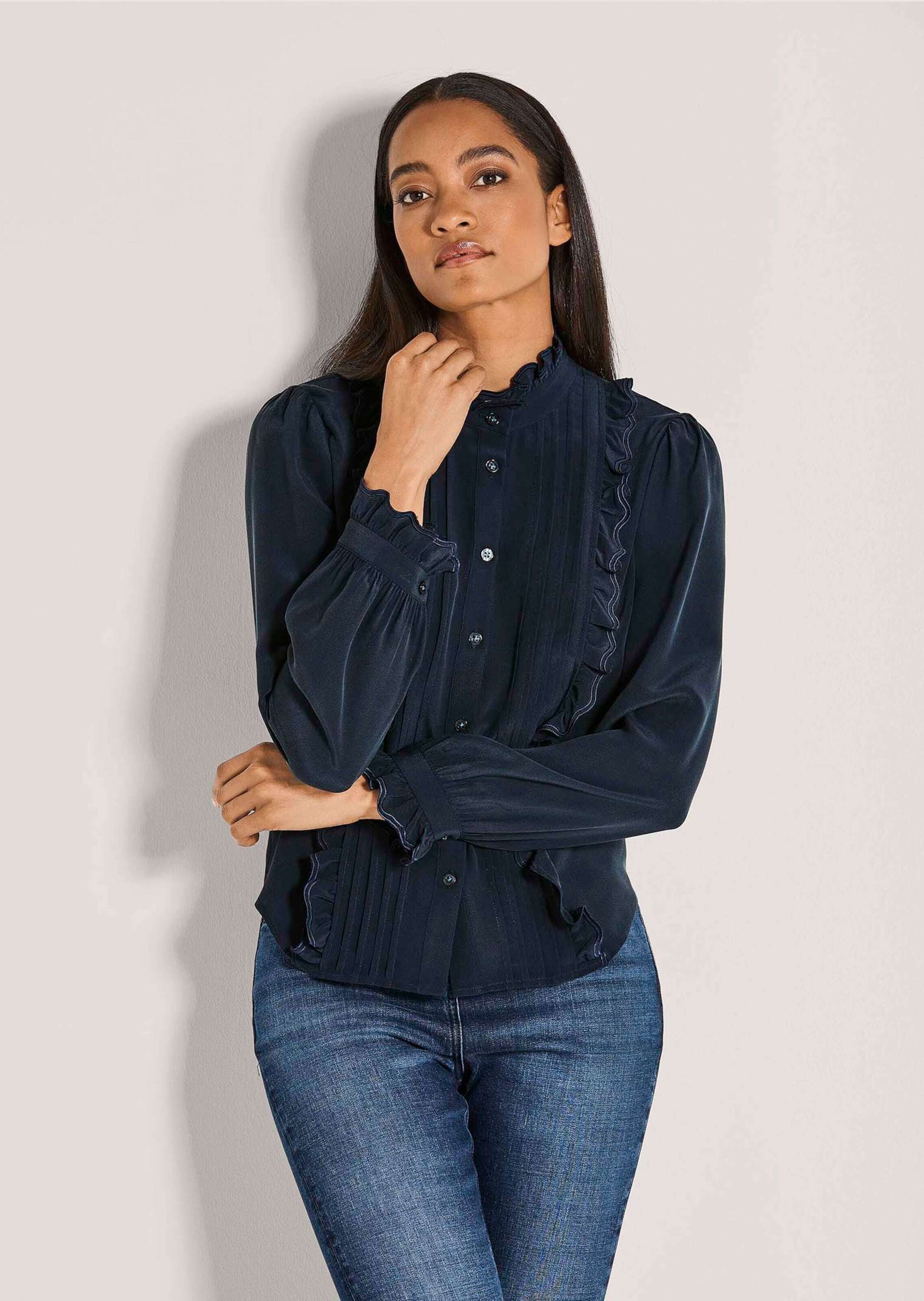 Thumbnail - MADELEINE Langarmbluse "Rüschenbluse Langarmbluse mit Stehkragen"