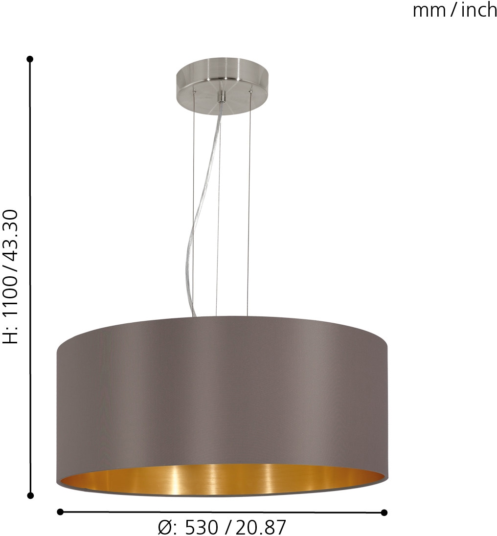 EGLO Hängeleuchte »MASERLO«, 3 flammig, Leuchtmittel E27 | Leuchtmittel wechselbar-ohne Leuchtmittel, Pendelleuchte, Pendellampe, Wohnzimmer, Esszimmer, gemütlich, 110x53cm