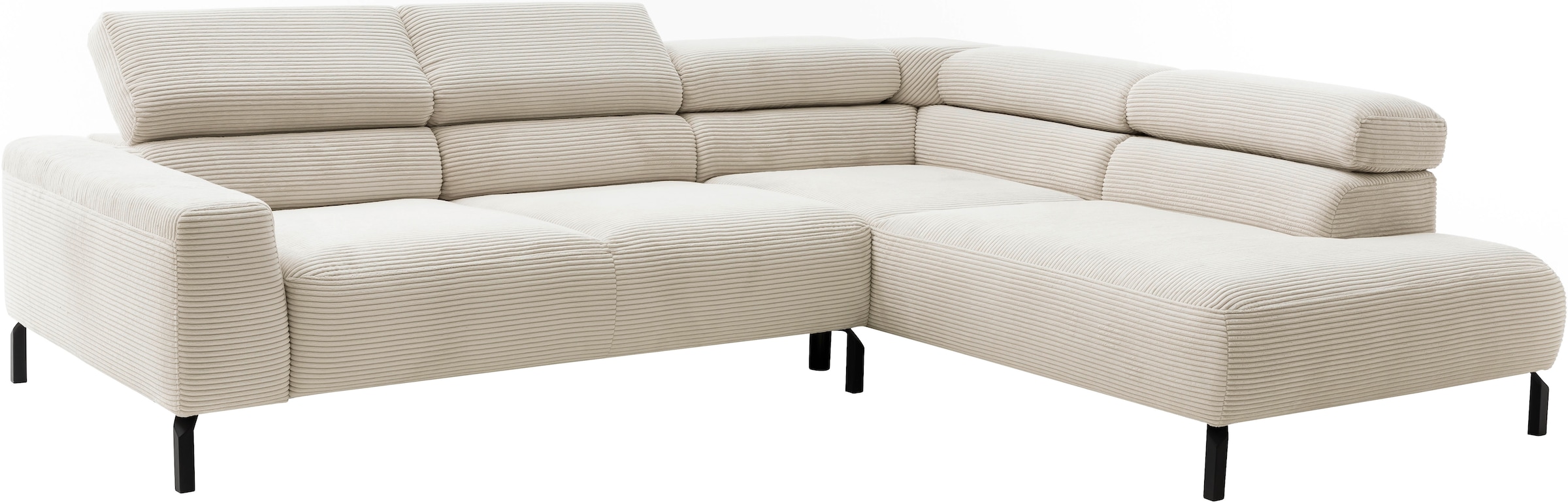 Places of Style Ecksofa »Antonelli, L-Form, inkl. Kopfteilverstellung, Breite 276 cm«, mit elektrischer Sitztiefenverstellung, in Cord, natur