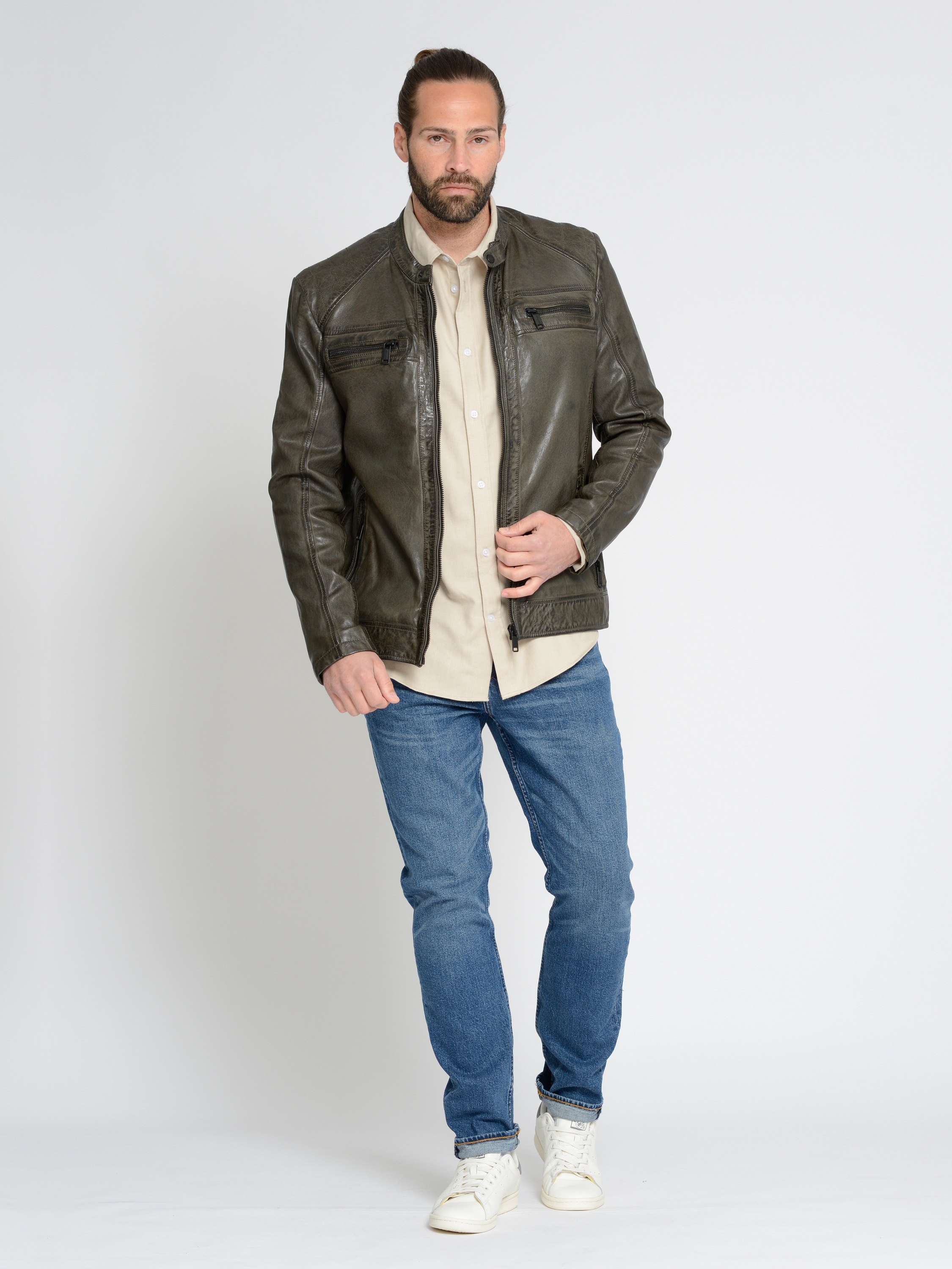 Mustang 31022117 Leather Jacket Dark Green Size M 3