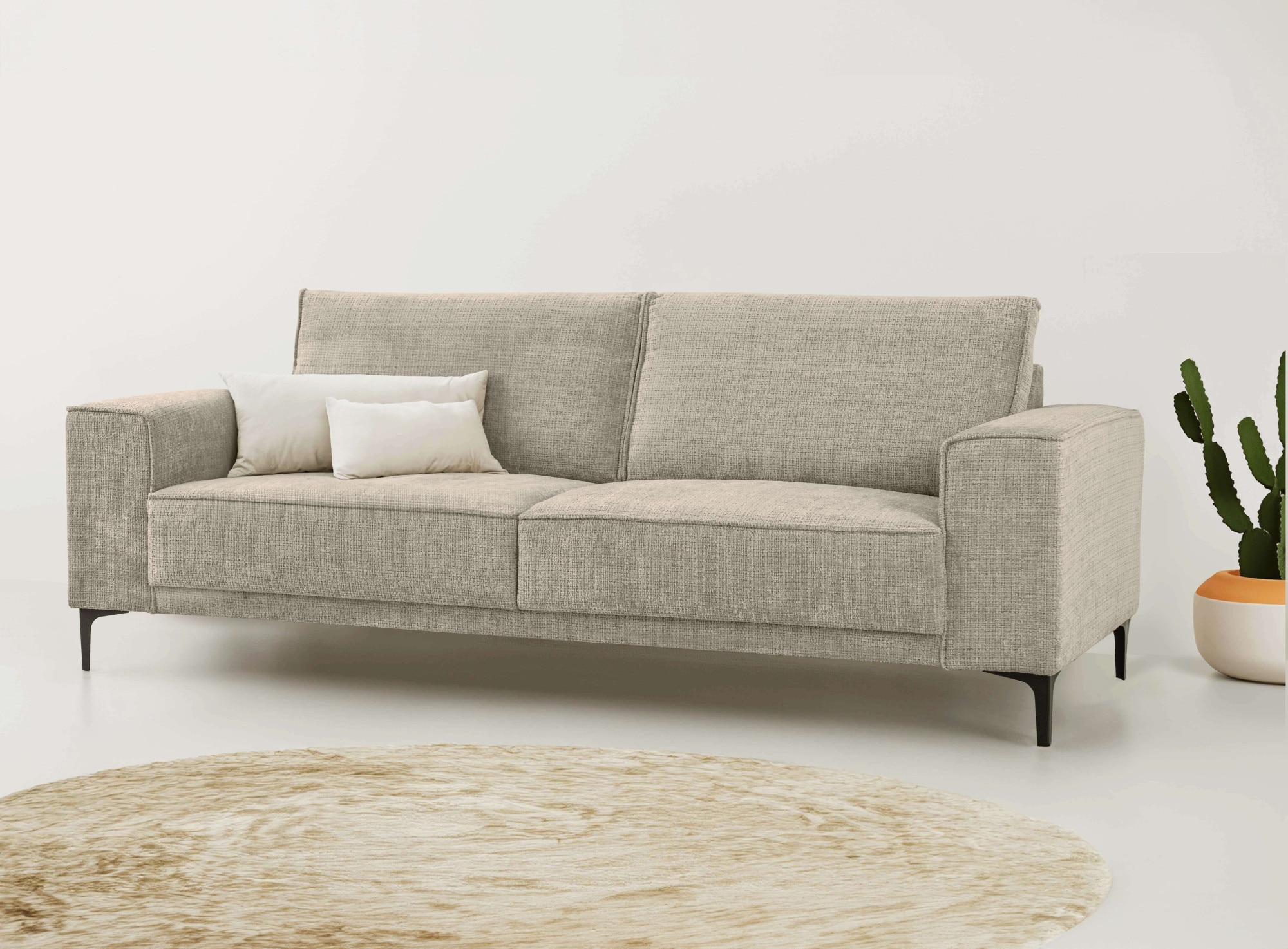 OTTO home 3-Sitzer "OLAND Chenille, Sofa, B: 224 cm, Skandi-Design" Struktur, Flachgewebe, Luxus-Microfaser, Boucle