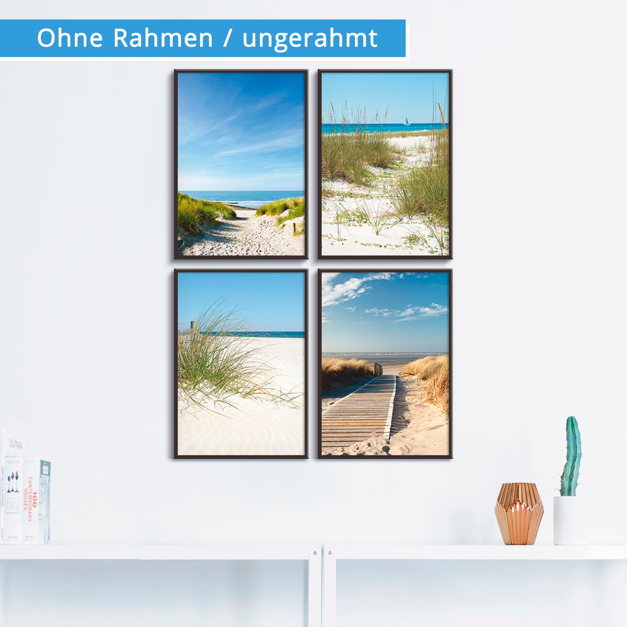 Artland Poster »Strand und Sanddünen«, Strand, (4 St.), Poster, Wandbild, Bild, Wandposter
