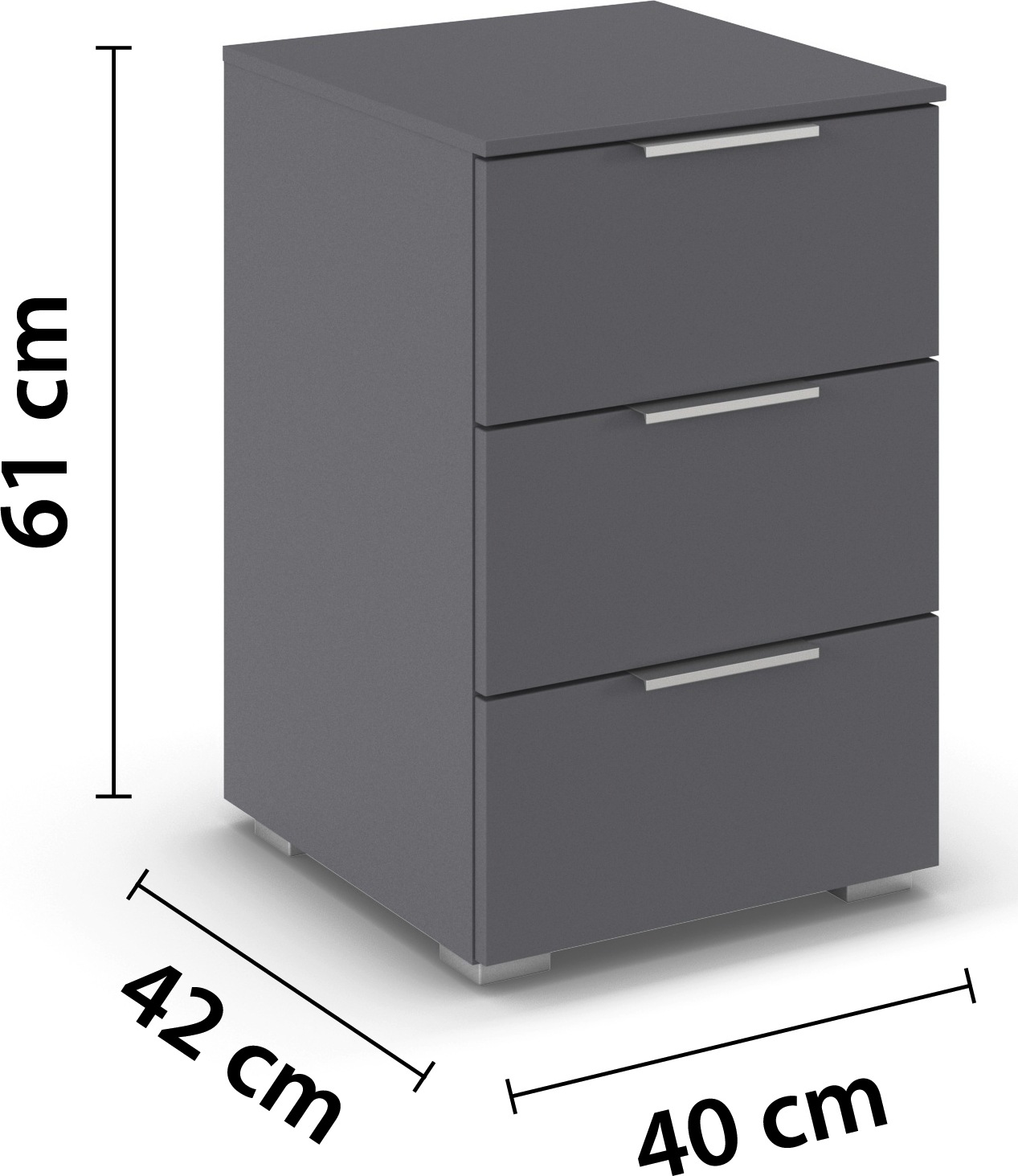 rauch Nachtkommode »Nachttisch Nachtkonsole Nachtschrank ASTANA« Breite 40 cm / Höhe 61 cm,  mit 3 geräumigen Schubladen, Kantengriff in Alufarben MADE IN GERMANY