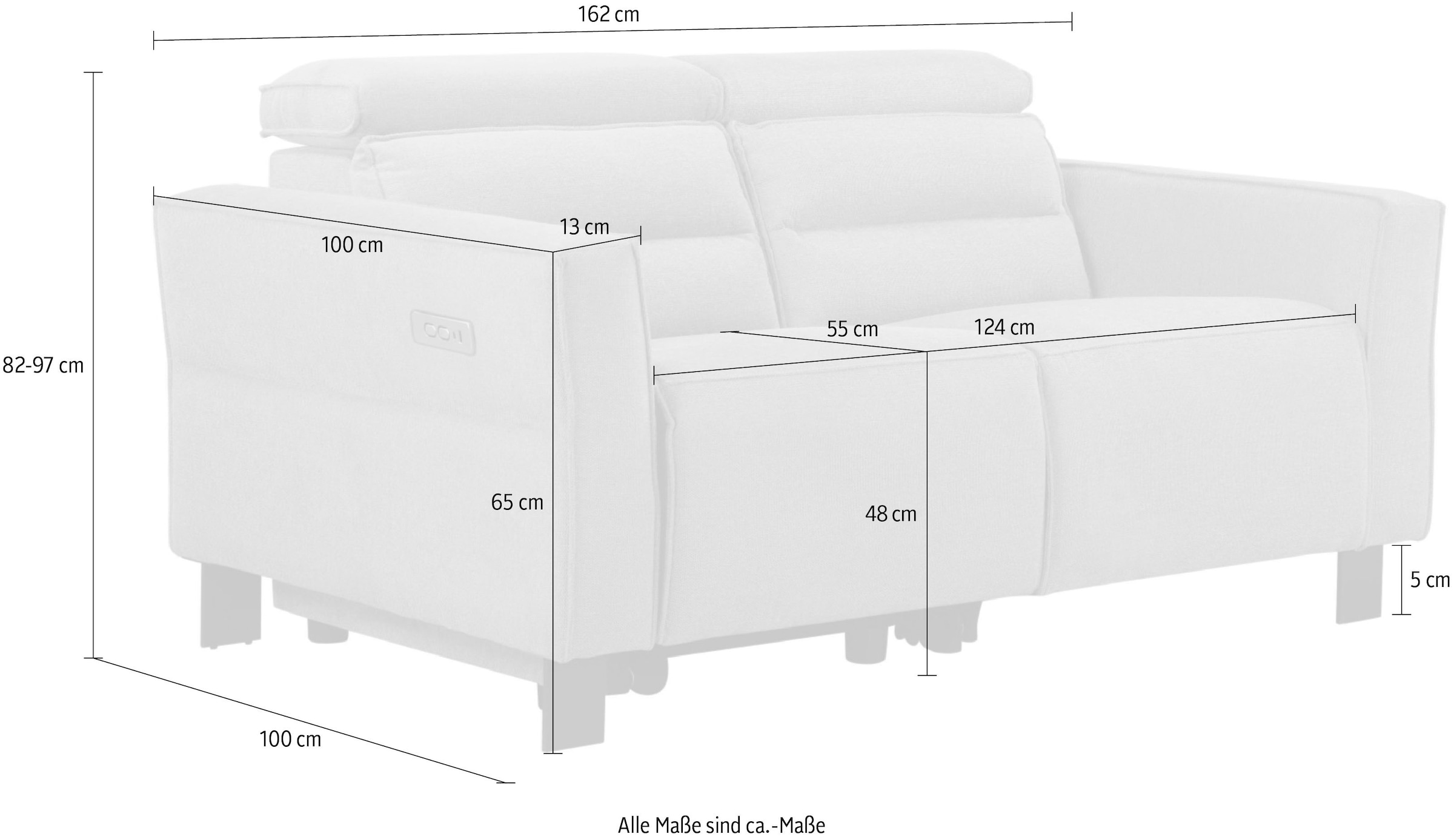 Places of Style 2-Sitzer »Carpari, 162 cm, mit manueller od. elektrischer Relaxfunktion und USB,«, sowie Kopfteilverstellung