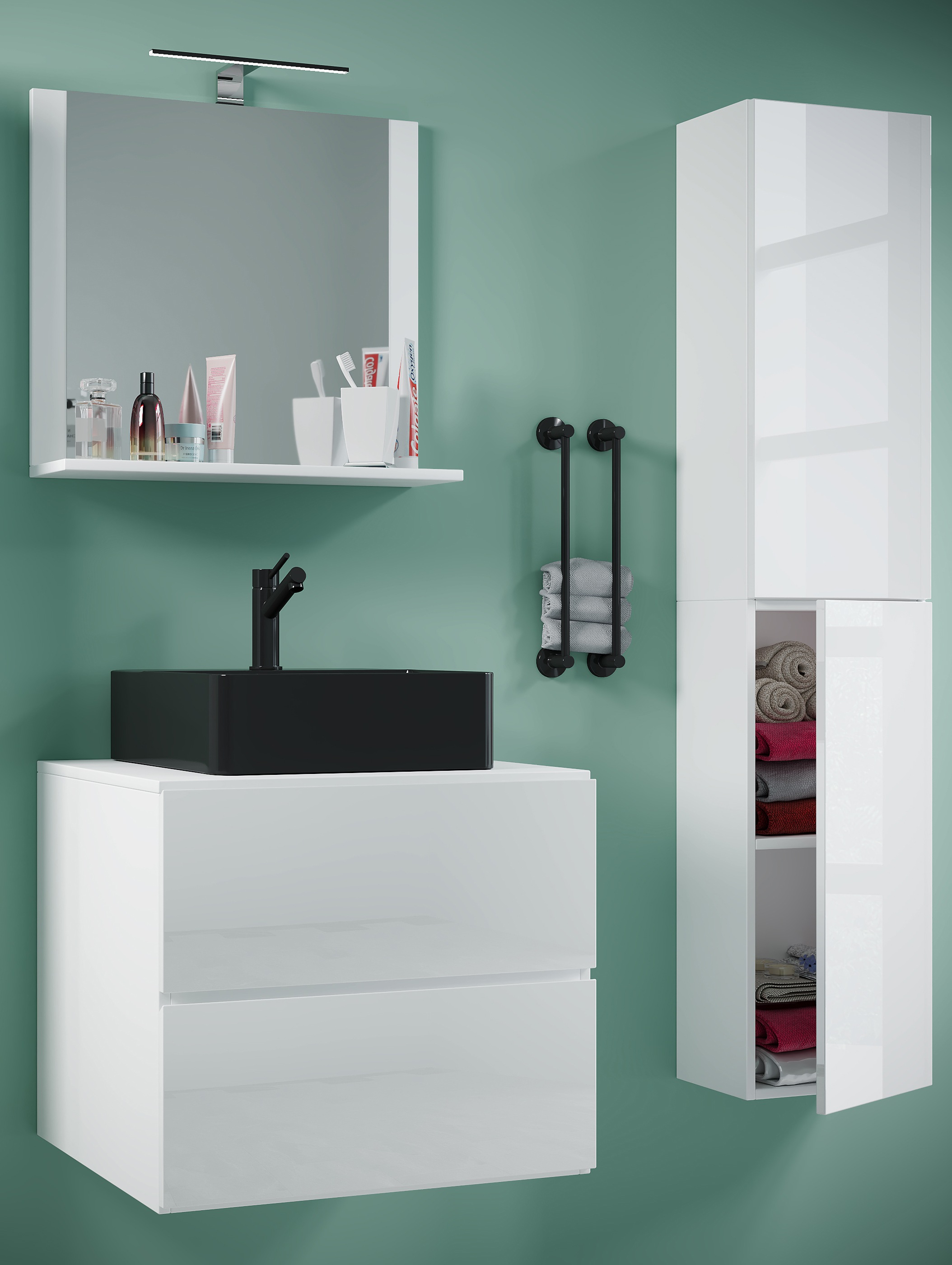 VCM Waschbeckenunterschrank »VCM 4-tlg. Waschplatz Waschtisch Badmöbel Set Waschbecken Lendas-BL Breite 60 cm L Schublade«, (4 St.)