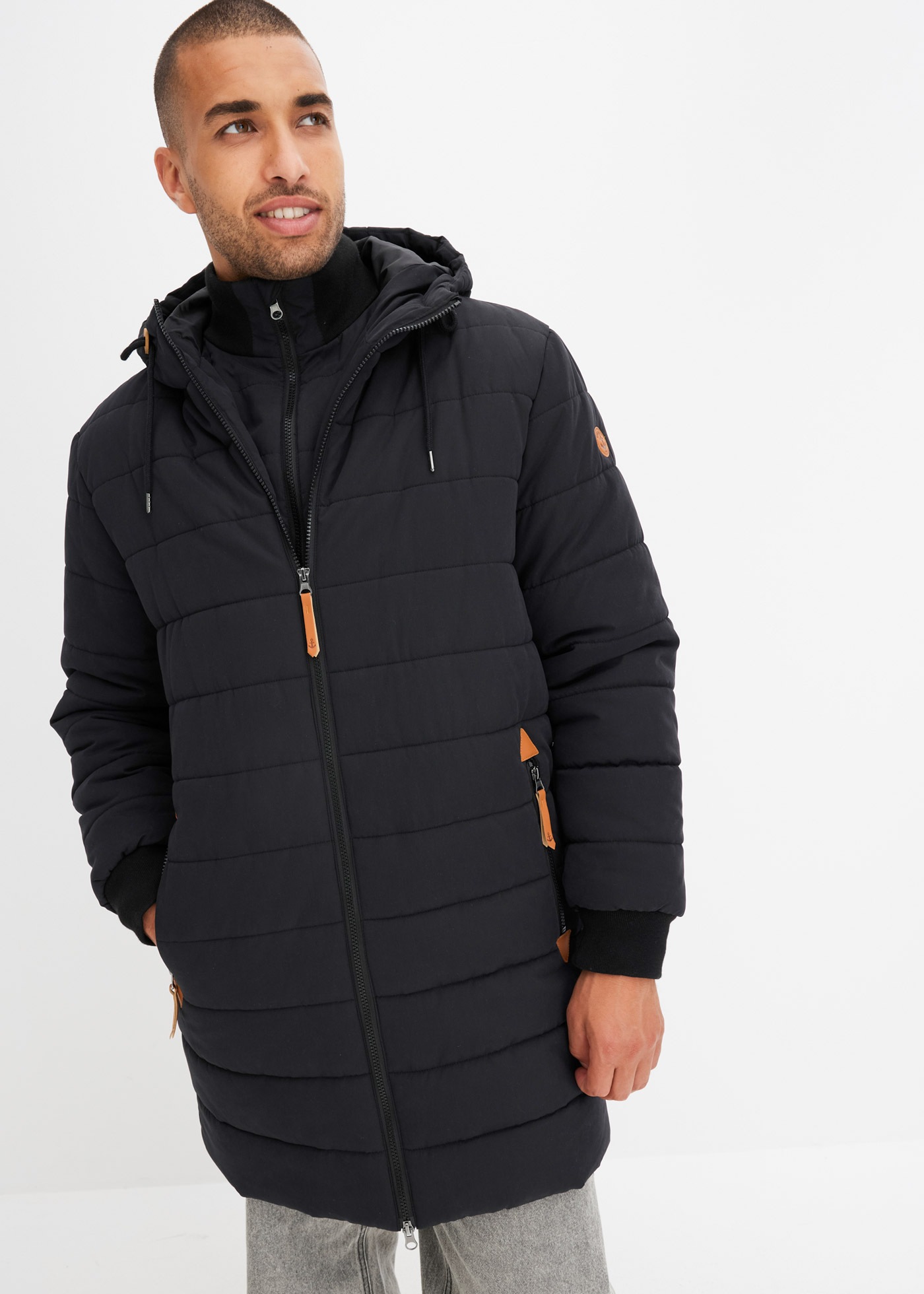 bonprix Steppjacke mit Lederimitat-Details, wattierte Fütterung, Regular Fi günstig online kaufen