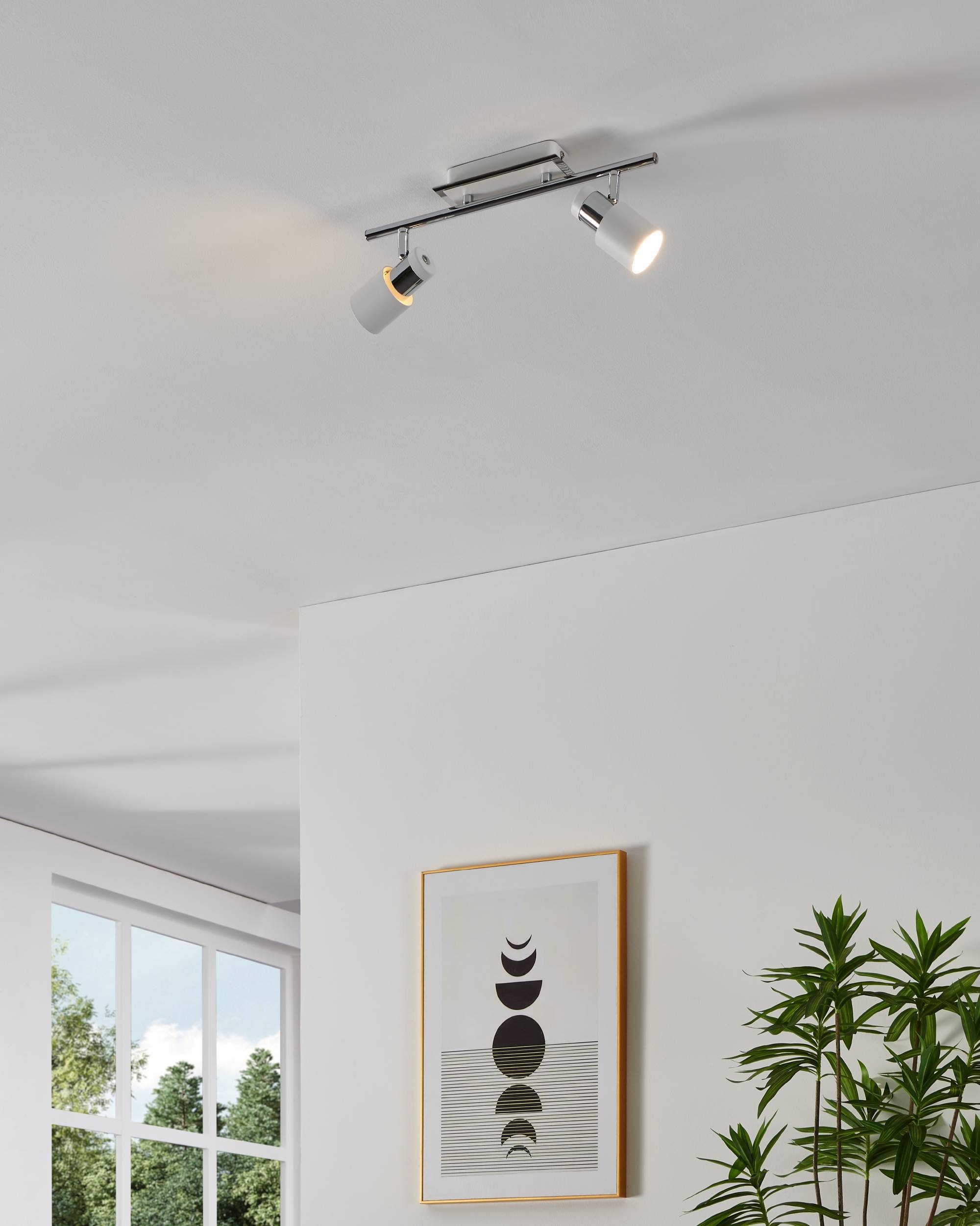 EGLO Deckenleuchte »Davida Deckenlampe, Deckenspot aus Metall, Wohnzimmerlampe, GU10« GU10 1 Stk. Spot - L39 x B7 cm - chrom, weiß - 2X4,6W inkl.