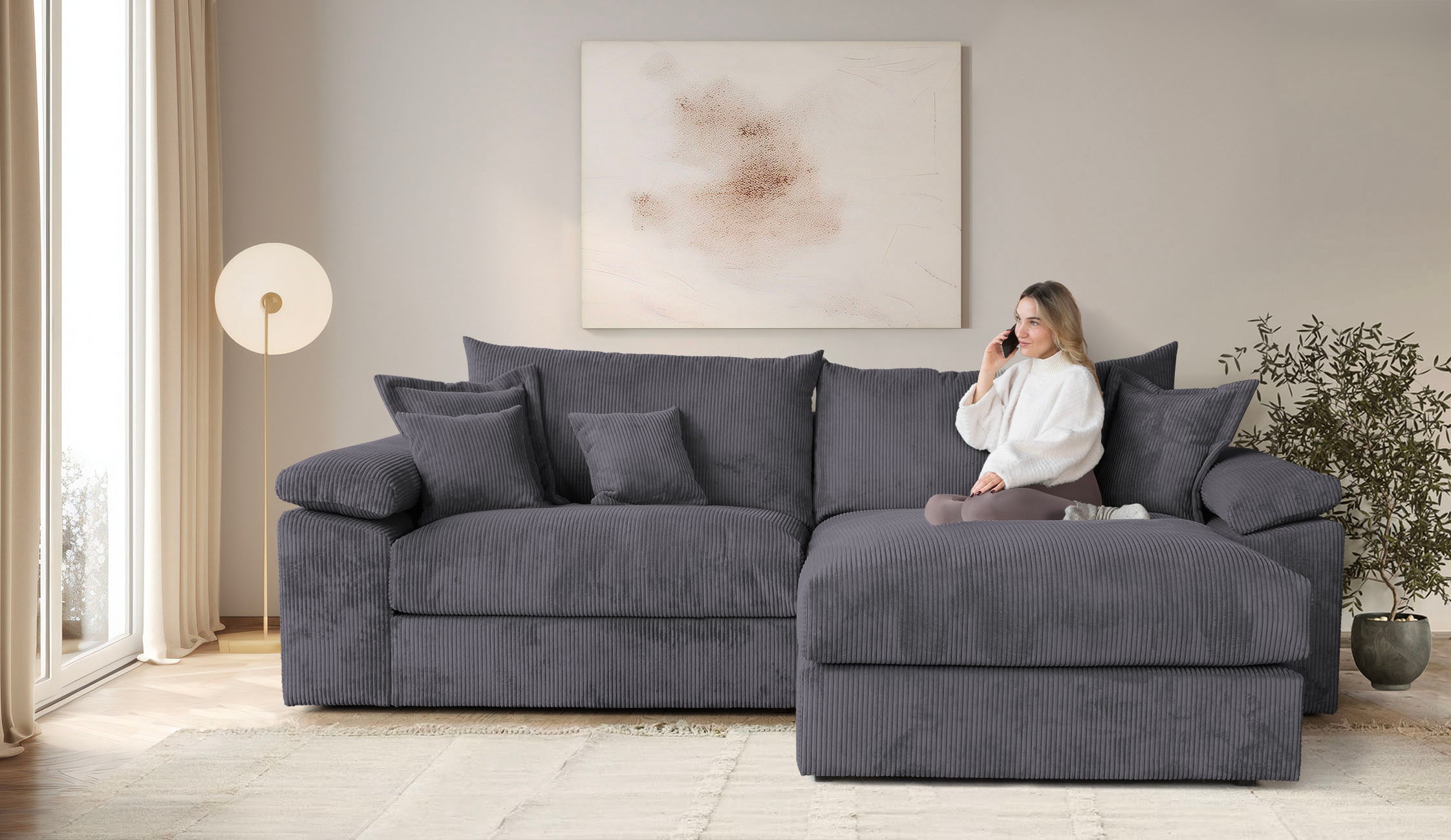 OTTO home "Soft&Cosy XXL L-Form, B: 303 cm - OTTO. Verlässliche Qualität." Mega-Sofa, Cord oder Chenille-Struktur, mit Federkern & 4 Zierkissen