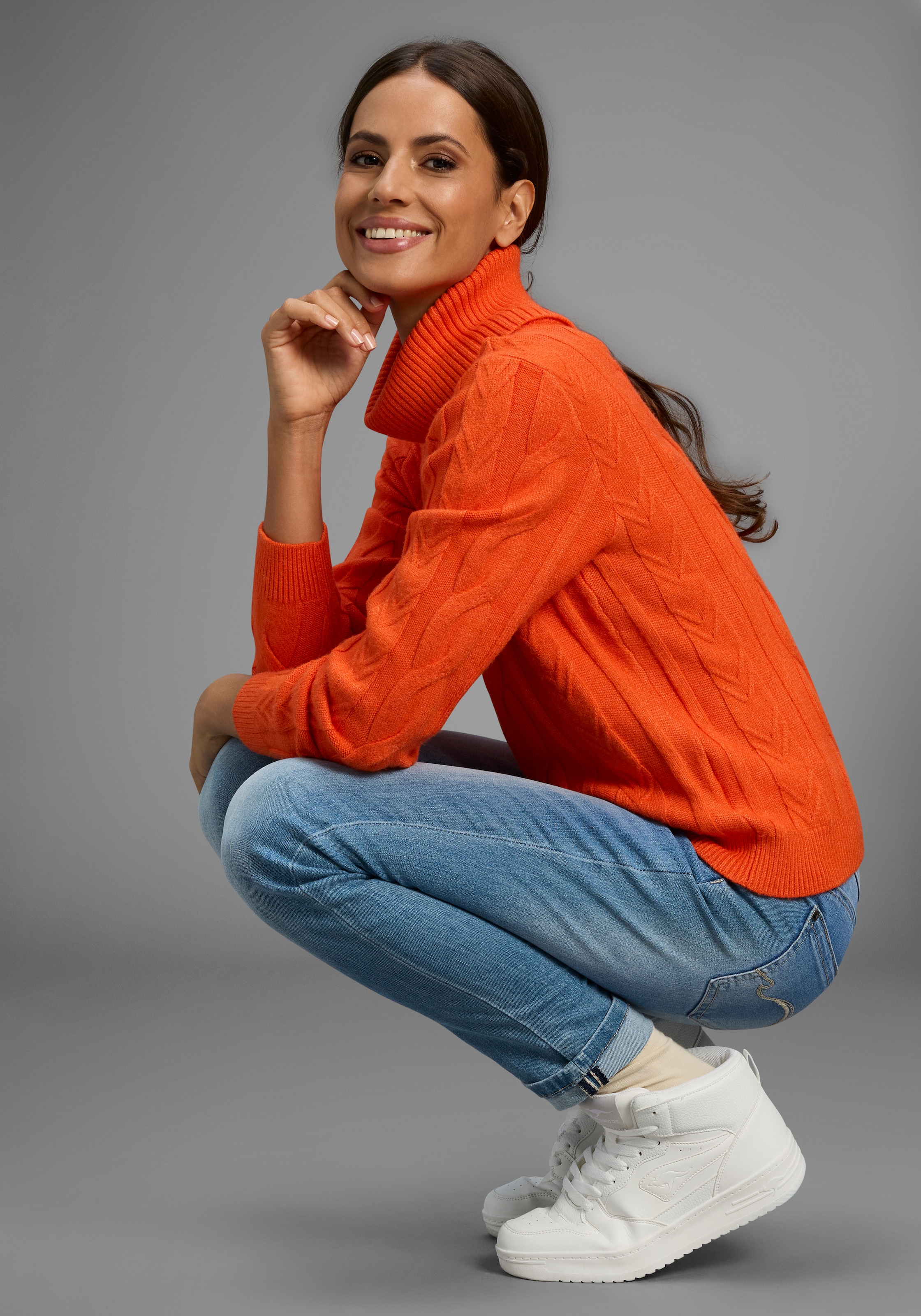 KangaROOS Rollkragenpullover, mit Zopfstrickmuster günstig online kaufen