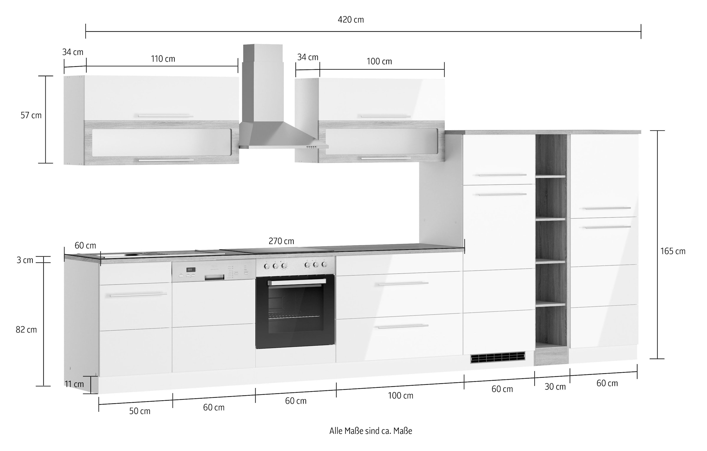 Kochstation Küche »KS-Wien«, Breite 420 cm, wahlweise mit E-Geräten