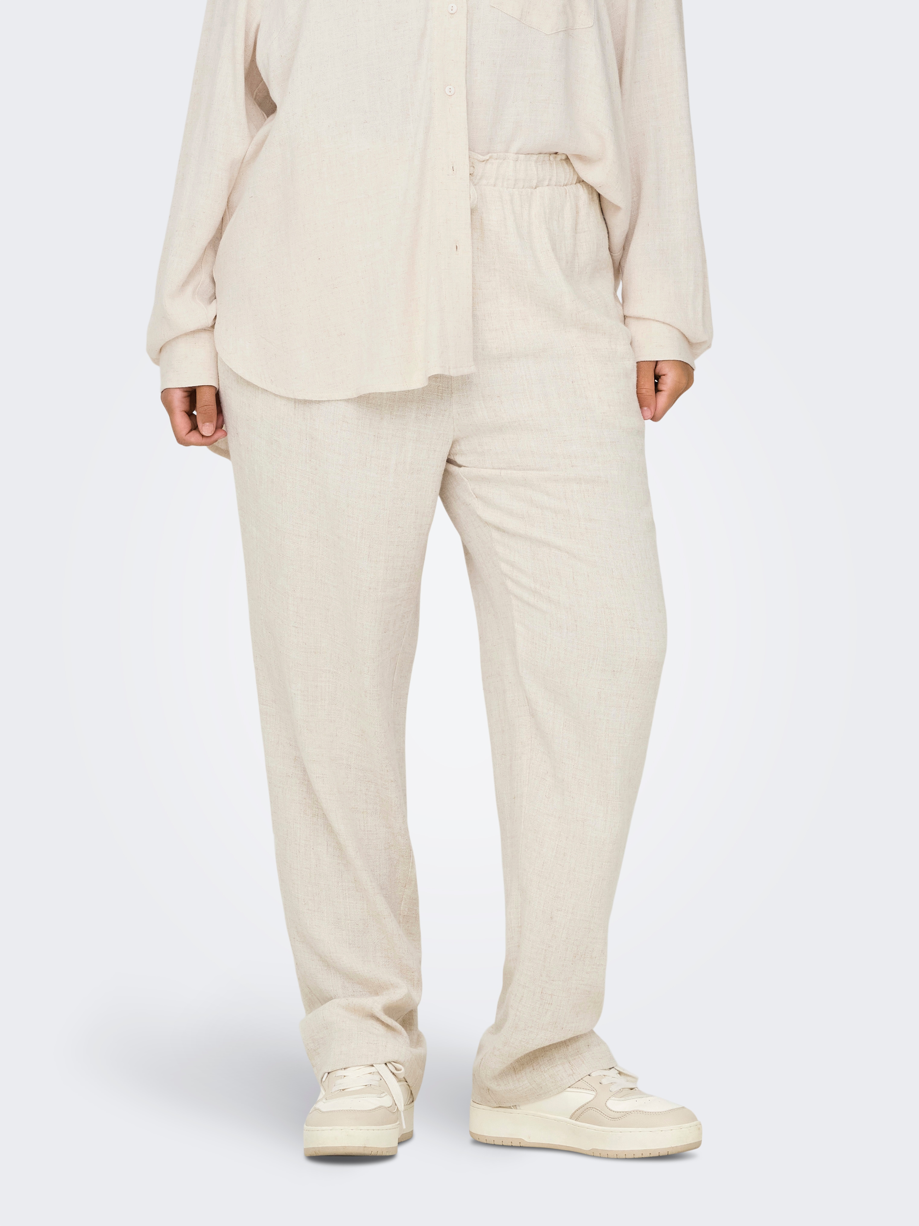 Only Carmakoma Schlupfhose "Carsiesta Hw Pull-Up Linen Bl Pnt Noos" Viskosemischung, Mit Leinen, High Waist