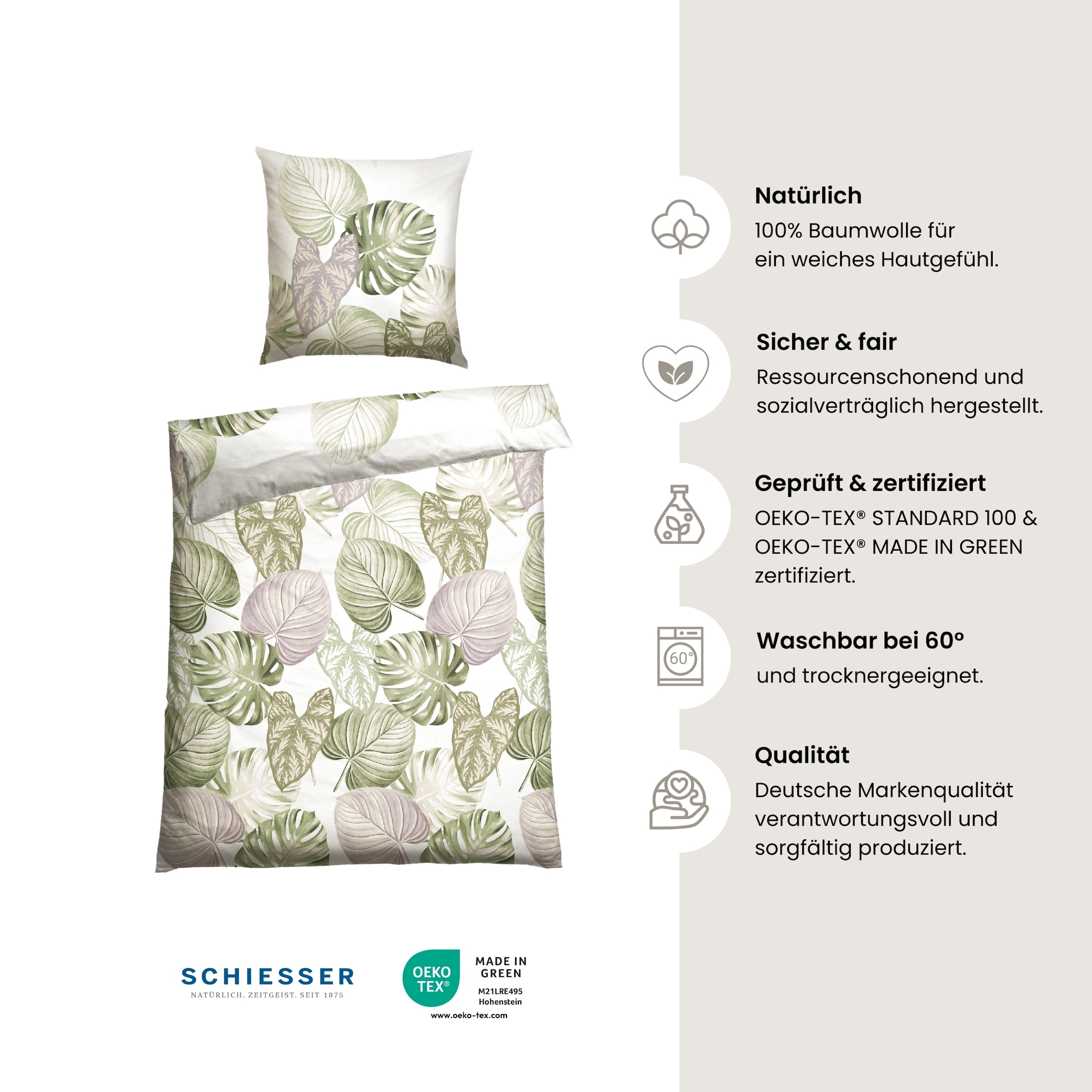 Thumbnail - Schiesser Bettwäsche "Bretta aus weicher Baumwolle mit filigranem Palmwedel-Muster", Made in Green