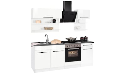Küchenzeile »Tulsa«, mit E-Geräten, Breite 210 cm, schwarze Metallgriffe, MDF Fronten