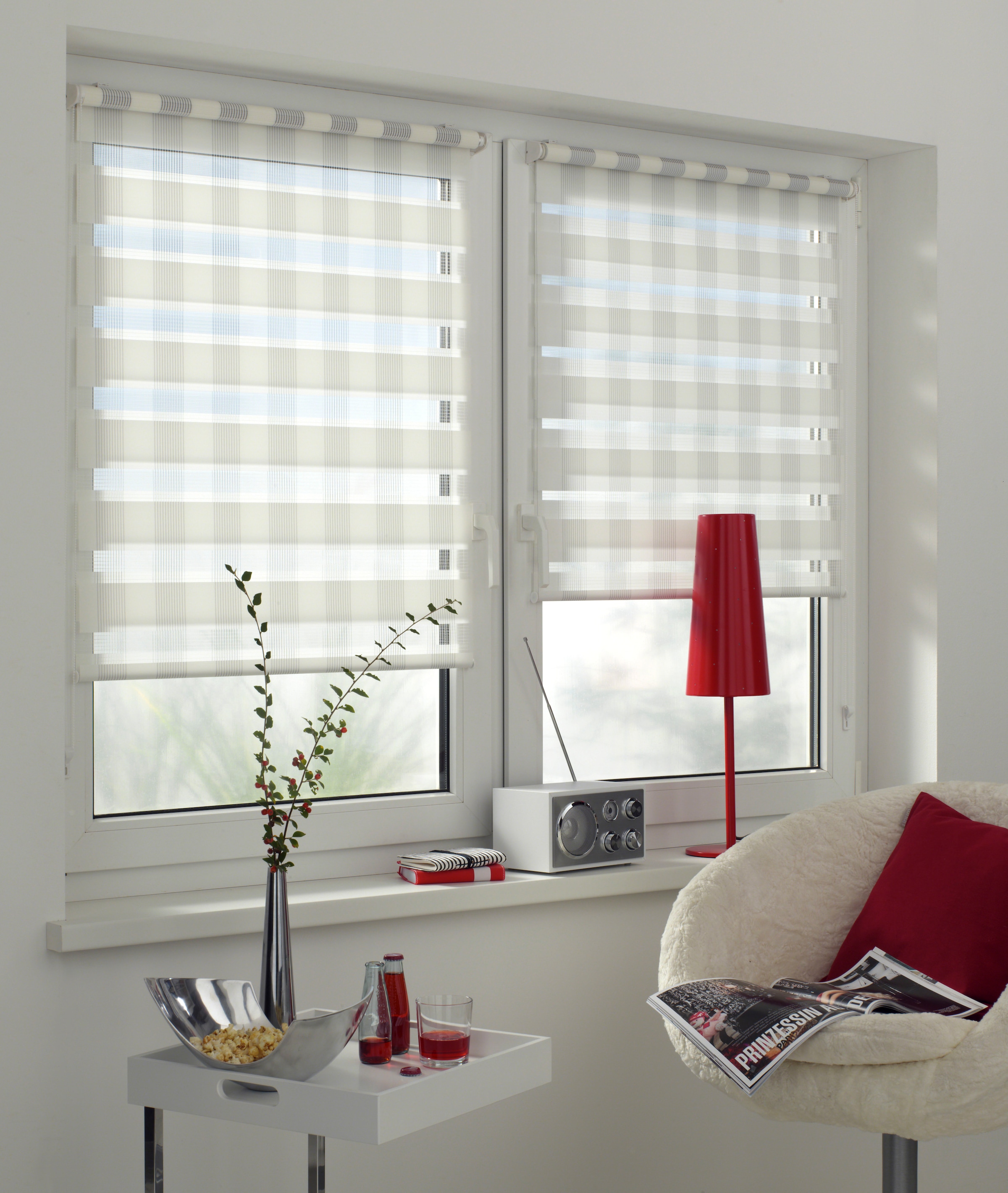 GARDINIA Doppelrollo »EASYFIX Duo Rollo Karo«, Lichtschutz, Sichtschutz, mit Bohren/ohne Bohren, freihängend, segmentweise gewebter Stoff