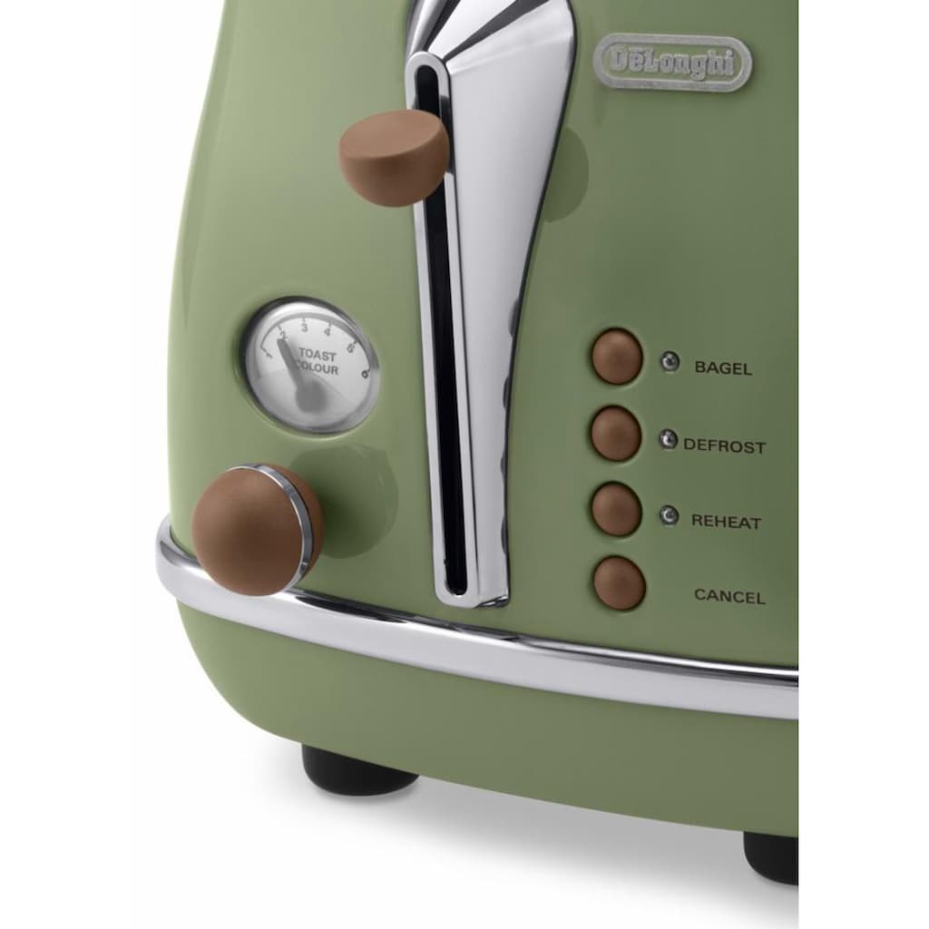 De'Longhi Toaster »Incona Vintage »CTOV 2103.BG««, 2 kurze Schlitze, 900 W, im Retro Look, grün