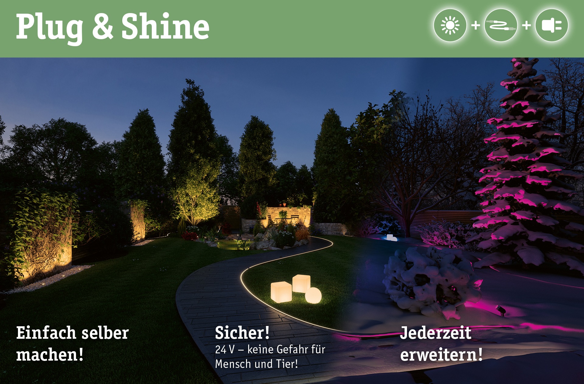 Paulmann LED Einbauleuchte »Plug & Shine«, 3 flammig, Leuchtmittel LED-Modul | LED fest integriert, LED-Modul, Deckenleuchte Stoff, Textil, Ø32cm, Wohnzimmerlampe