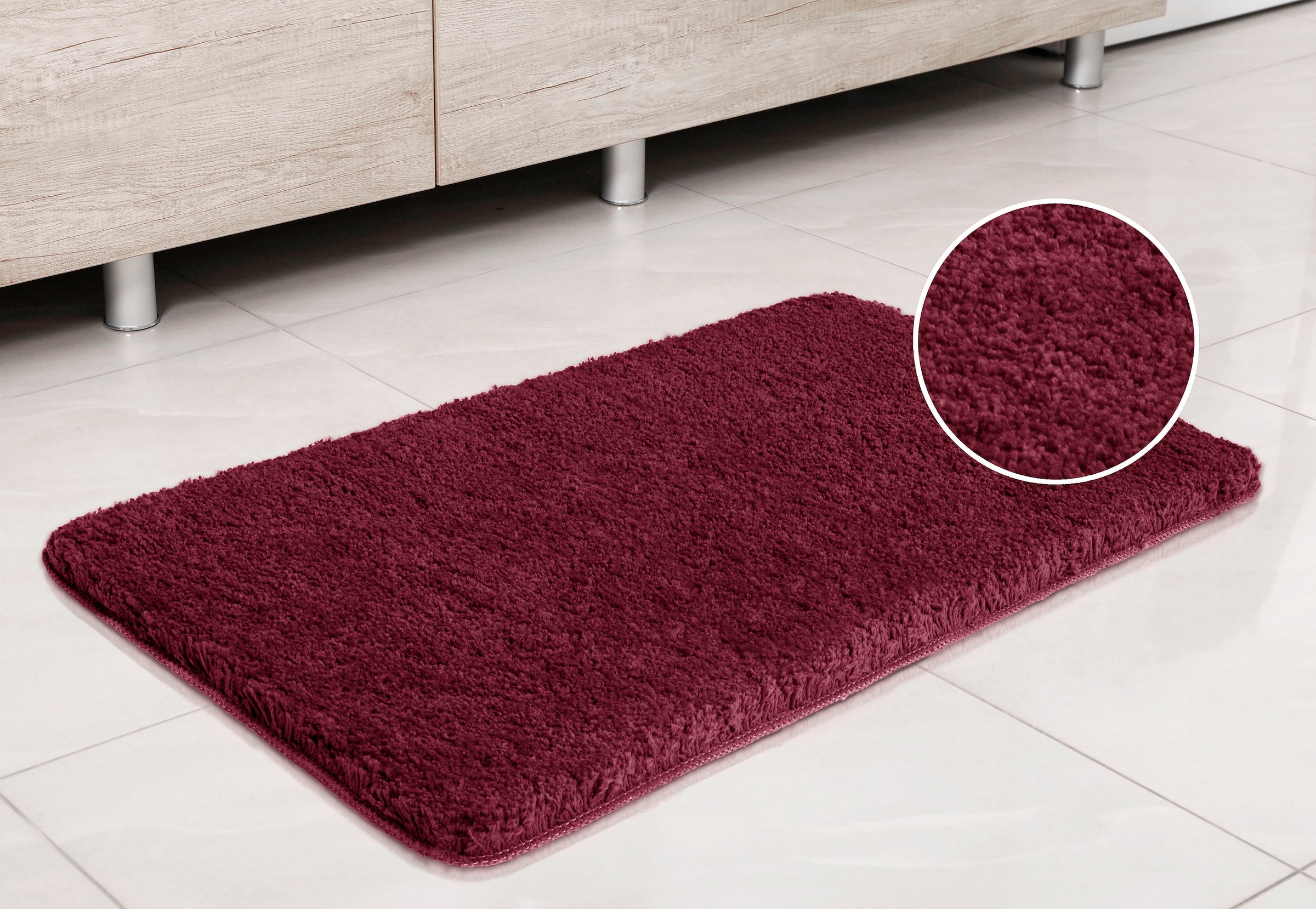 my home Badematte »Sanremo, Badvorleger, Badezimmer Teppich, sehr weich«, rutschhemmend beschichtet, fußbodenheizungsgeeignet-schnell trocknend, Badteppich, unifarben, rechteckig, rund & als 3-tlg. Set erhältlich
